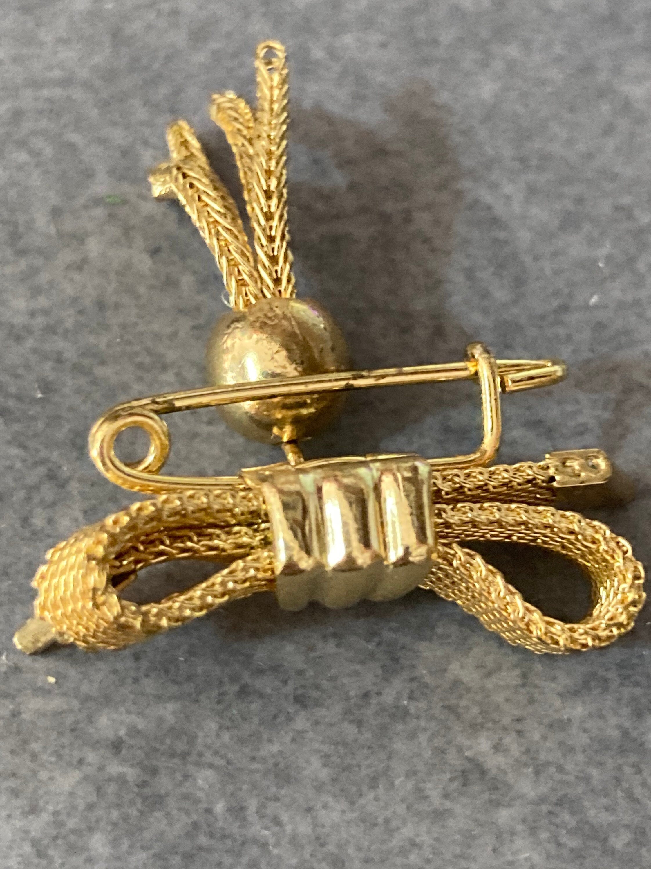 vintage mesh bow brooch small MCM gold tone 3cm 1960s 1970s