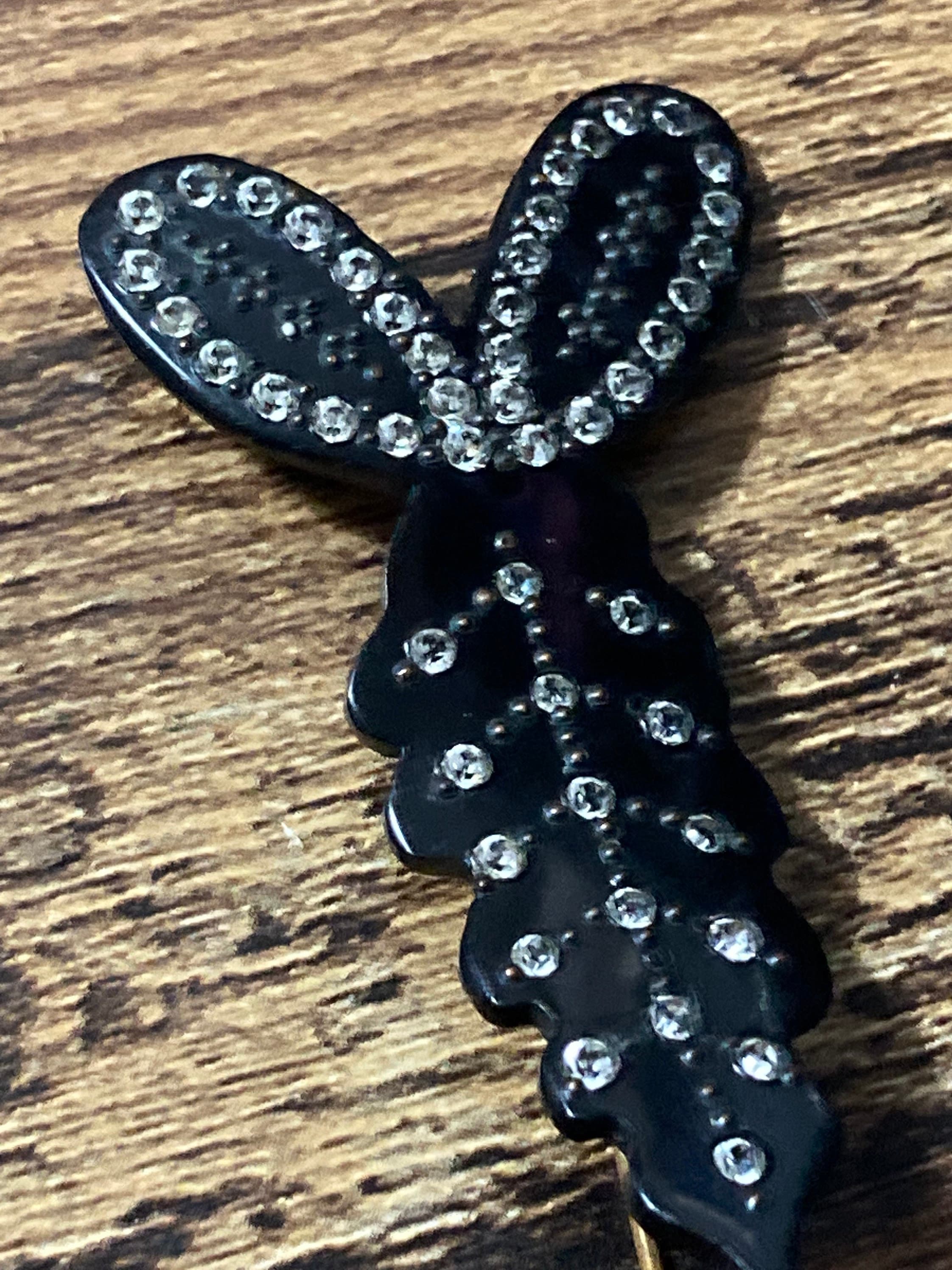 Hat flash pin diamanté paste rhinestone set black bakelite True Art Deco 1920s