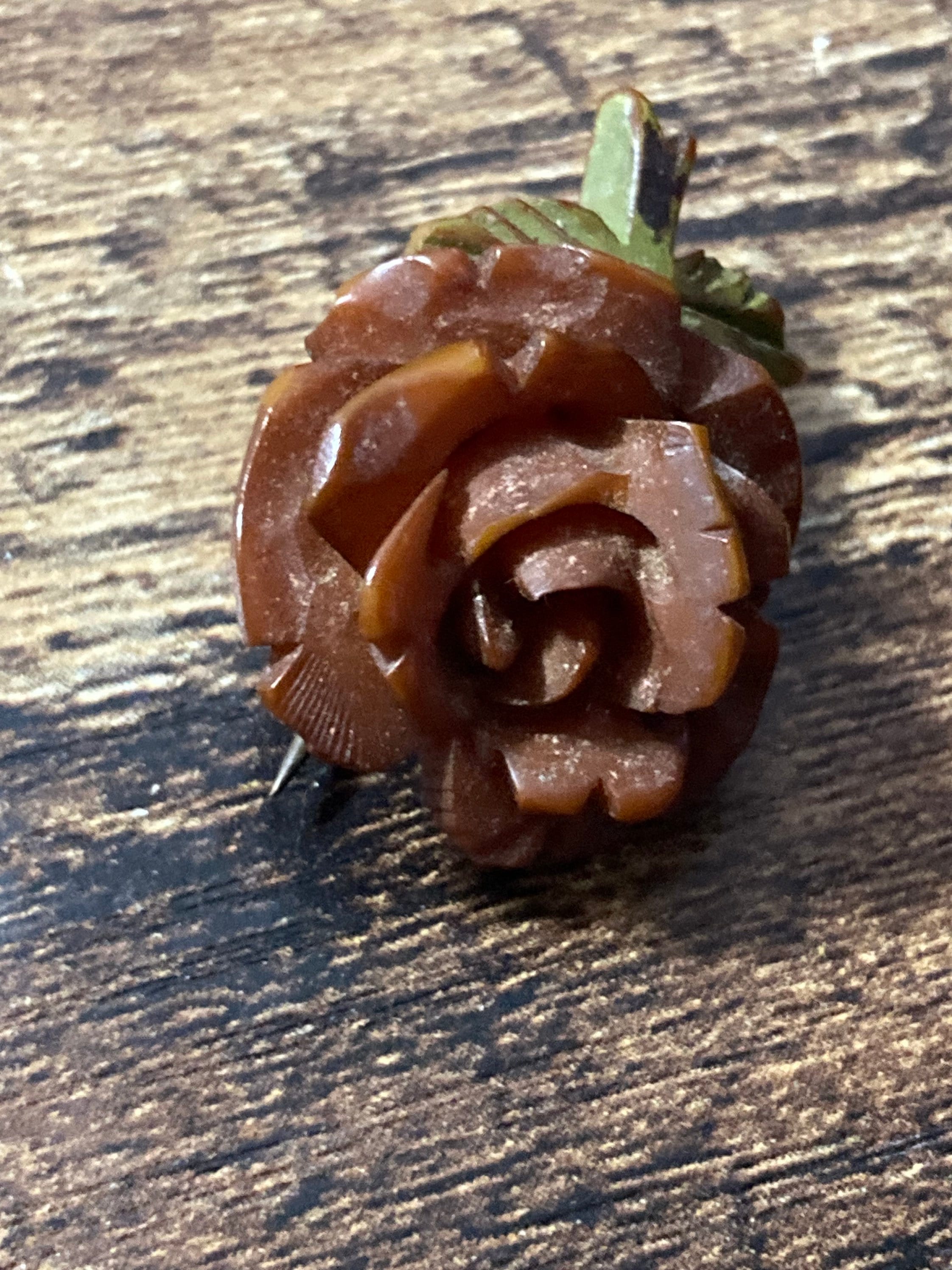 early plastic resin floral rose brooch Celluloid or bakelite Art Deco