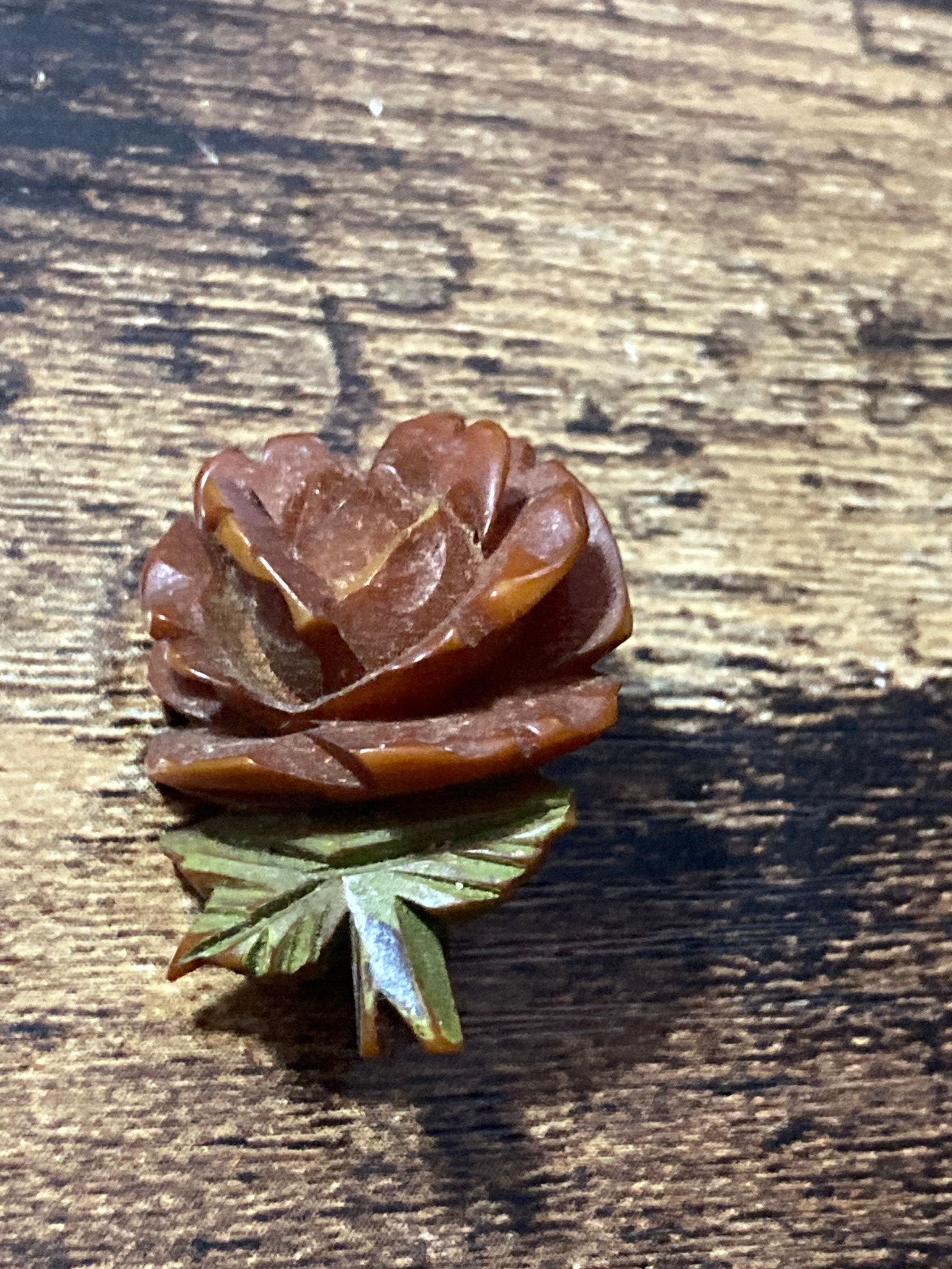 early plastic resin floral rose brooch Celluloid or bakelite Art Deco