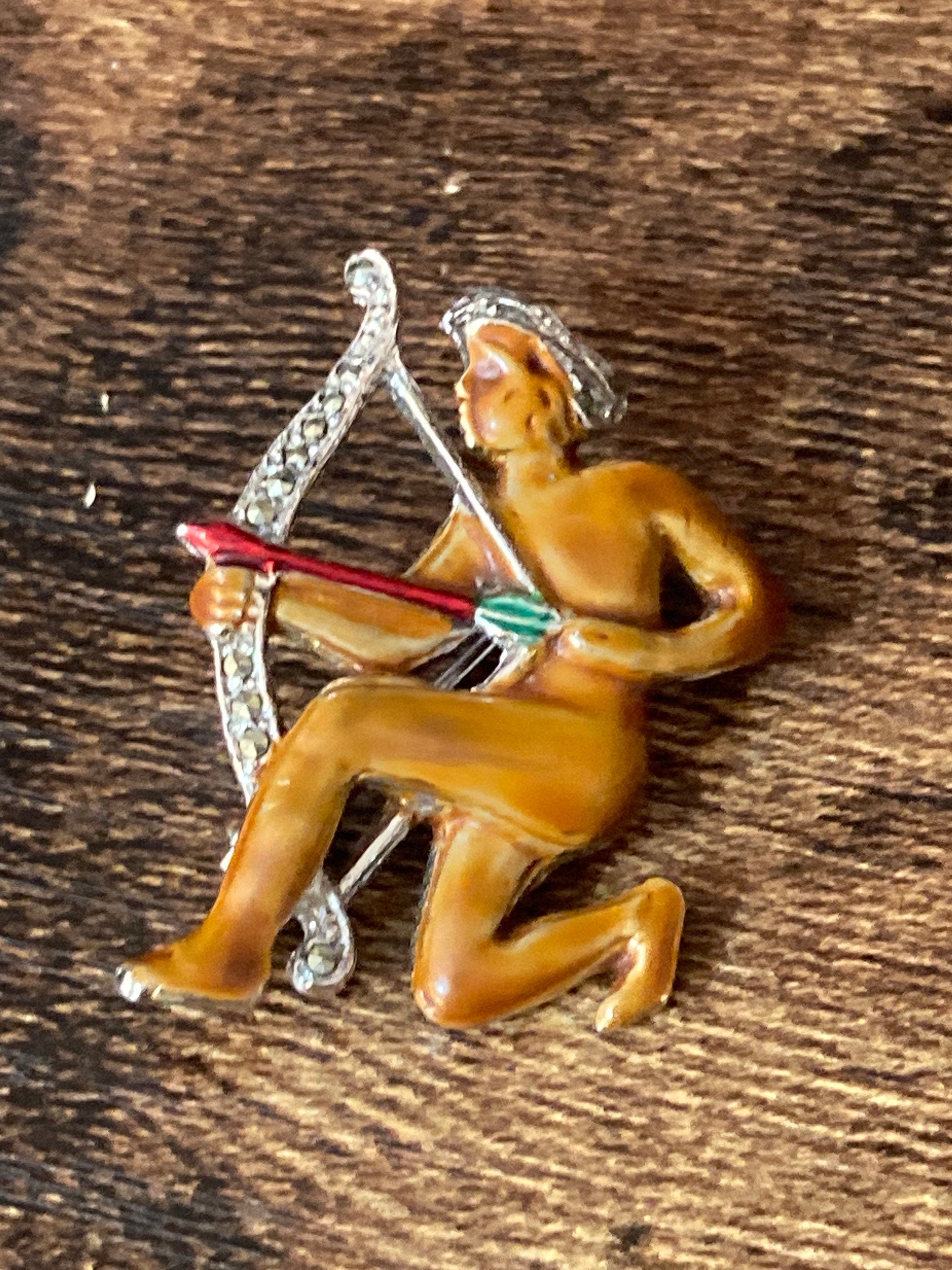 Signed BJL Enamel zodiac Sagittarius Brooch the archer