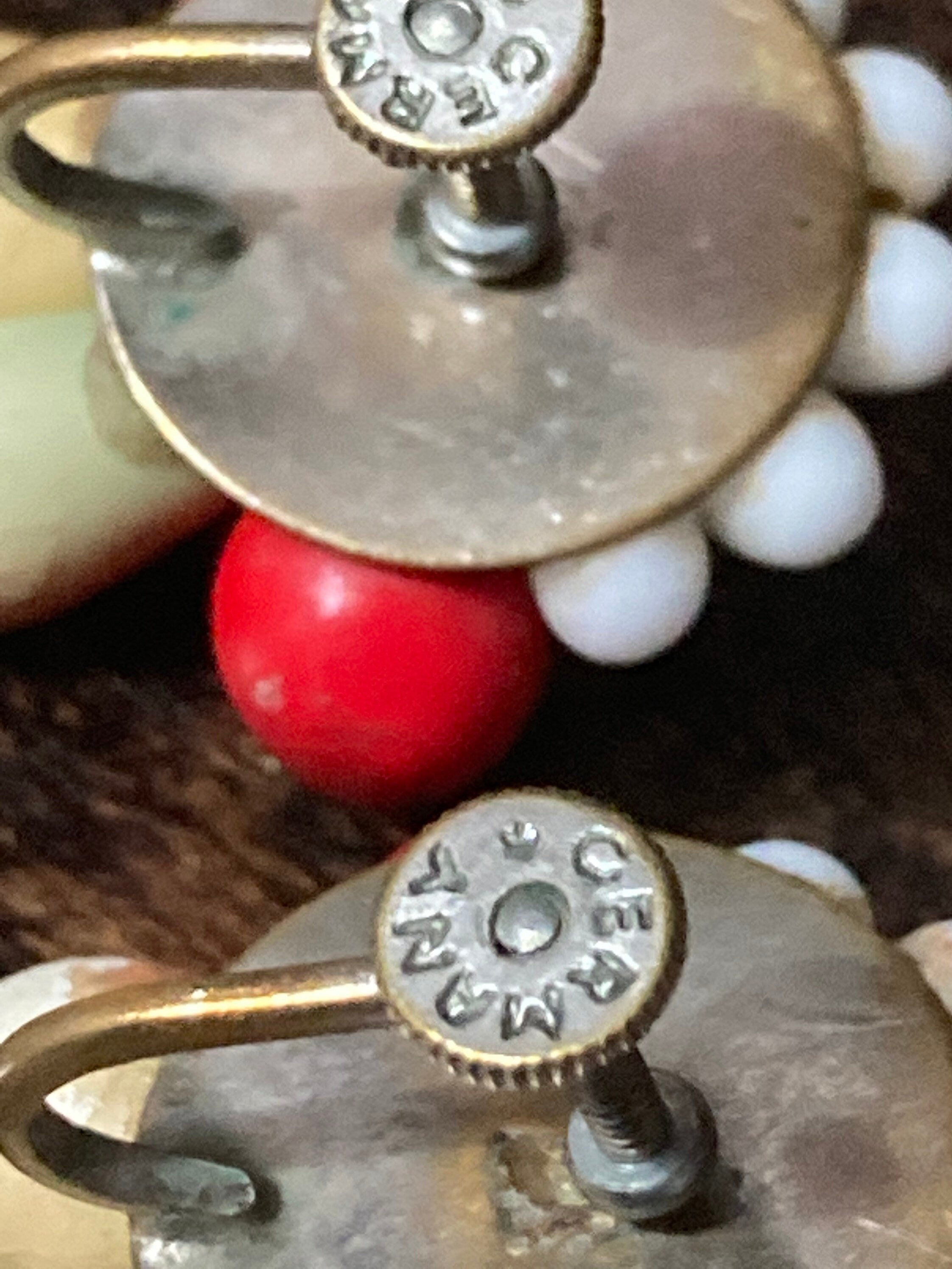 Antique FRUIT Basket clip on stud earrings 1930s