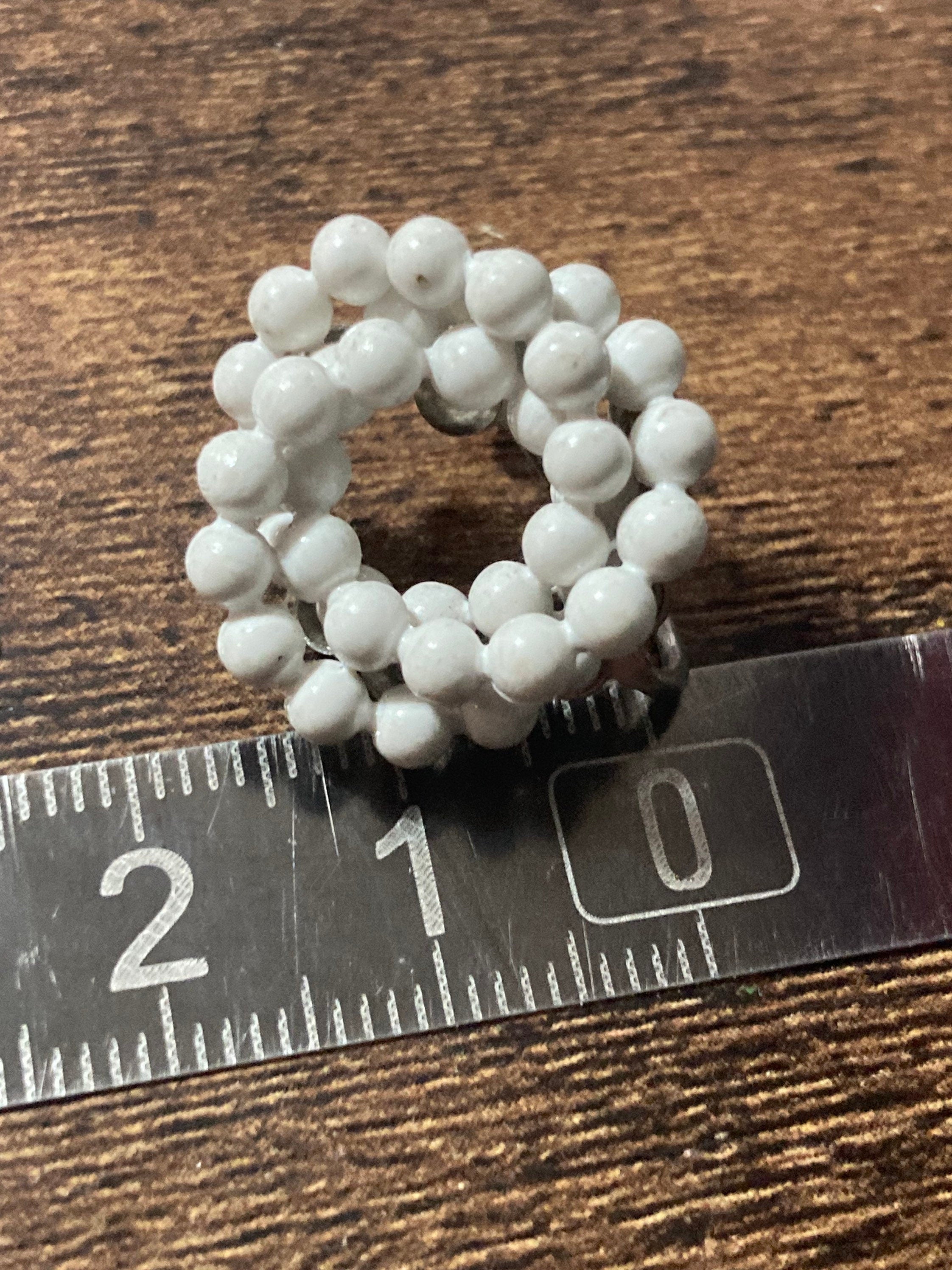 white enamel round vintage clip on earrings mid century
