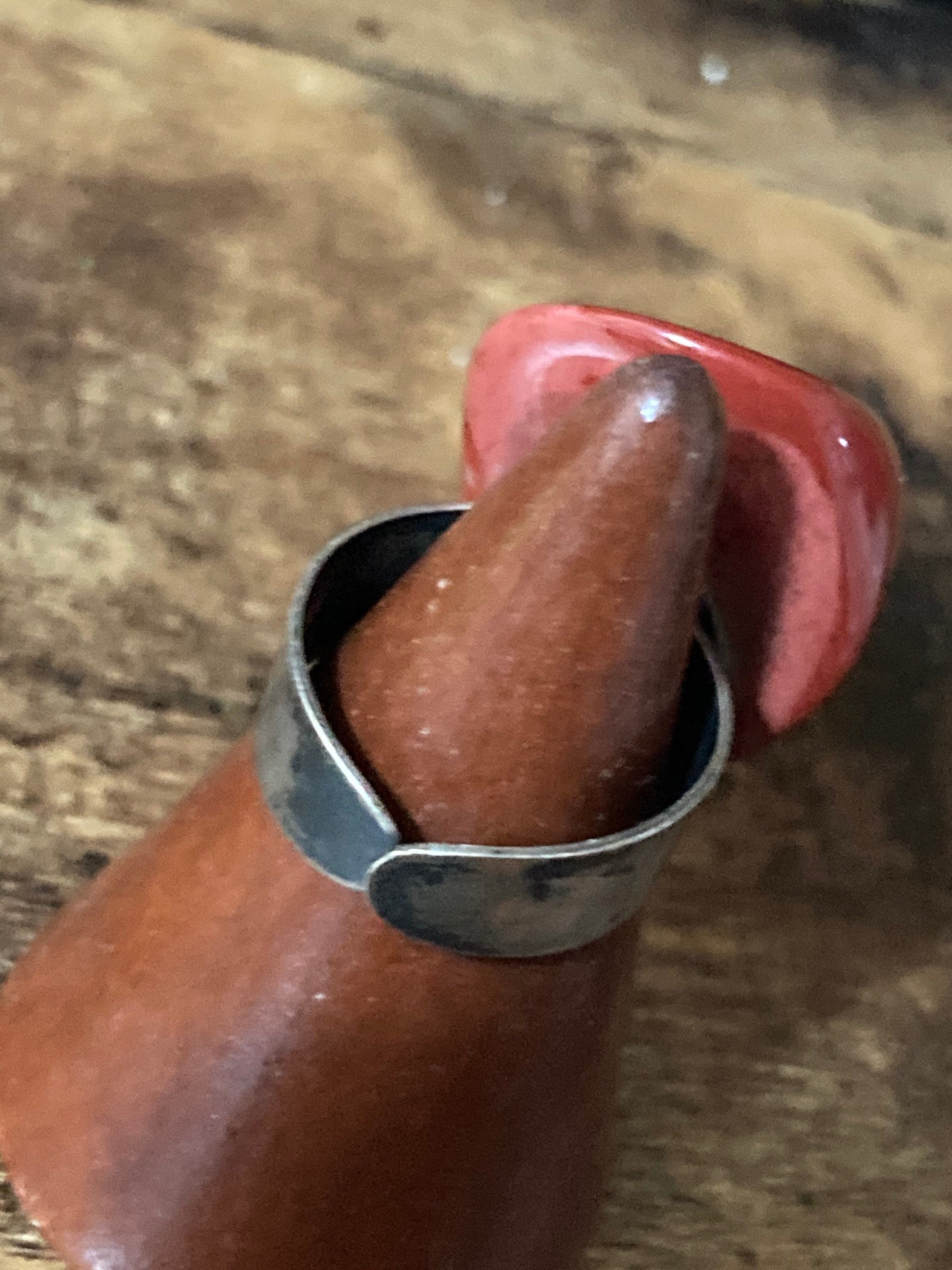 1970s vintage modernist stainless steel brown red gemstone adjustable ring