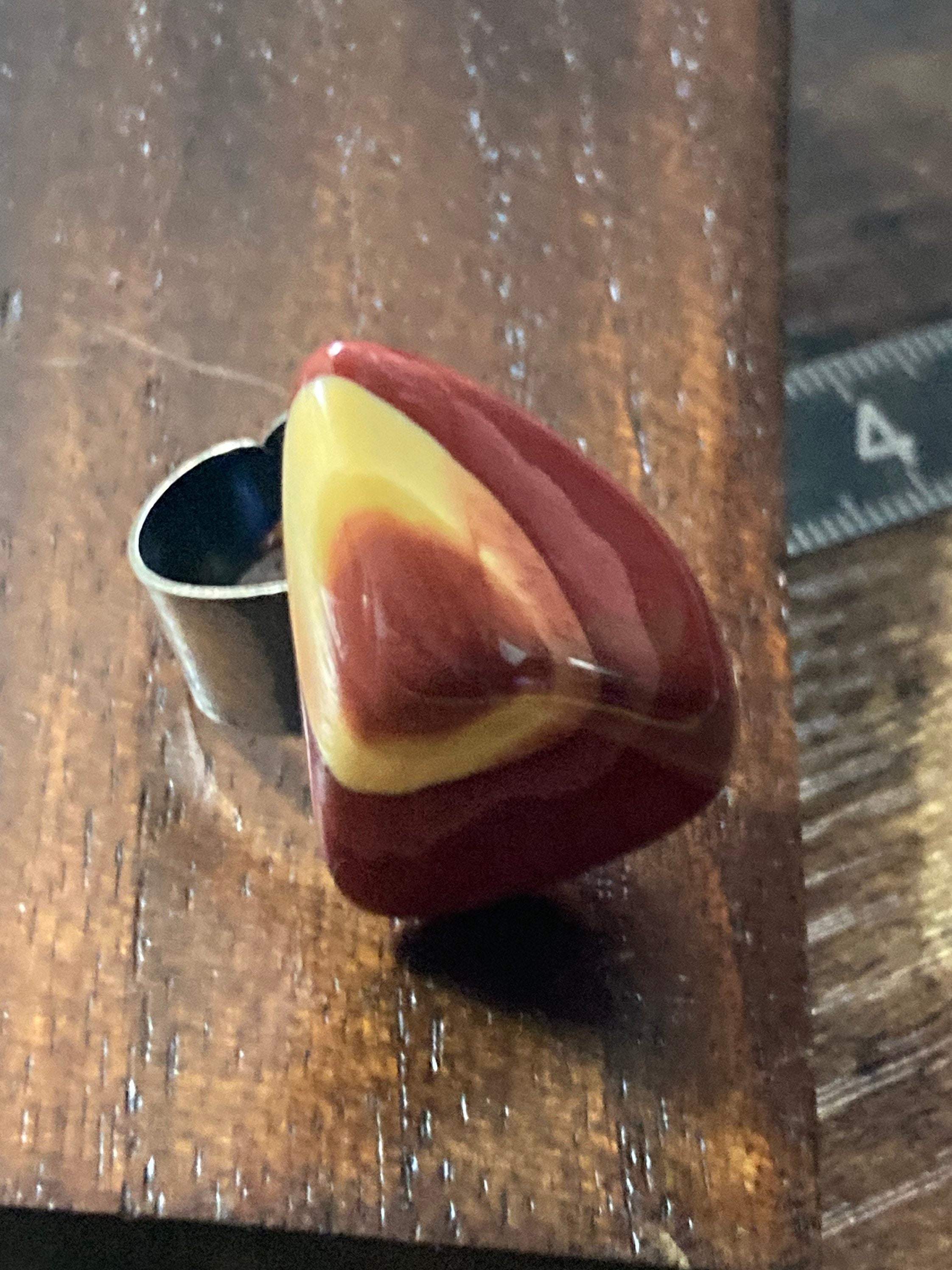 1970s vintage modernist stainless steel brown red gemstone adjustable ring