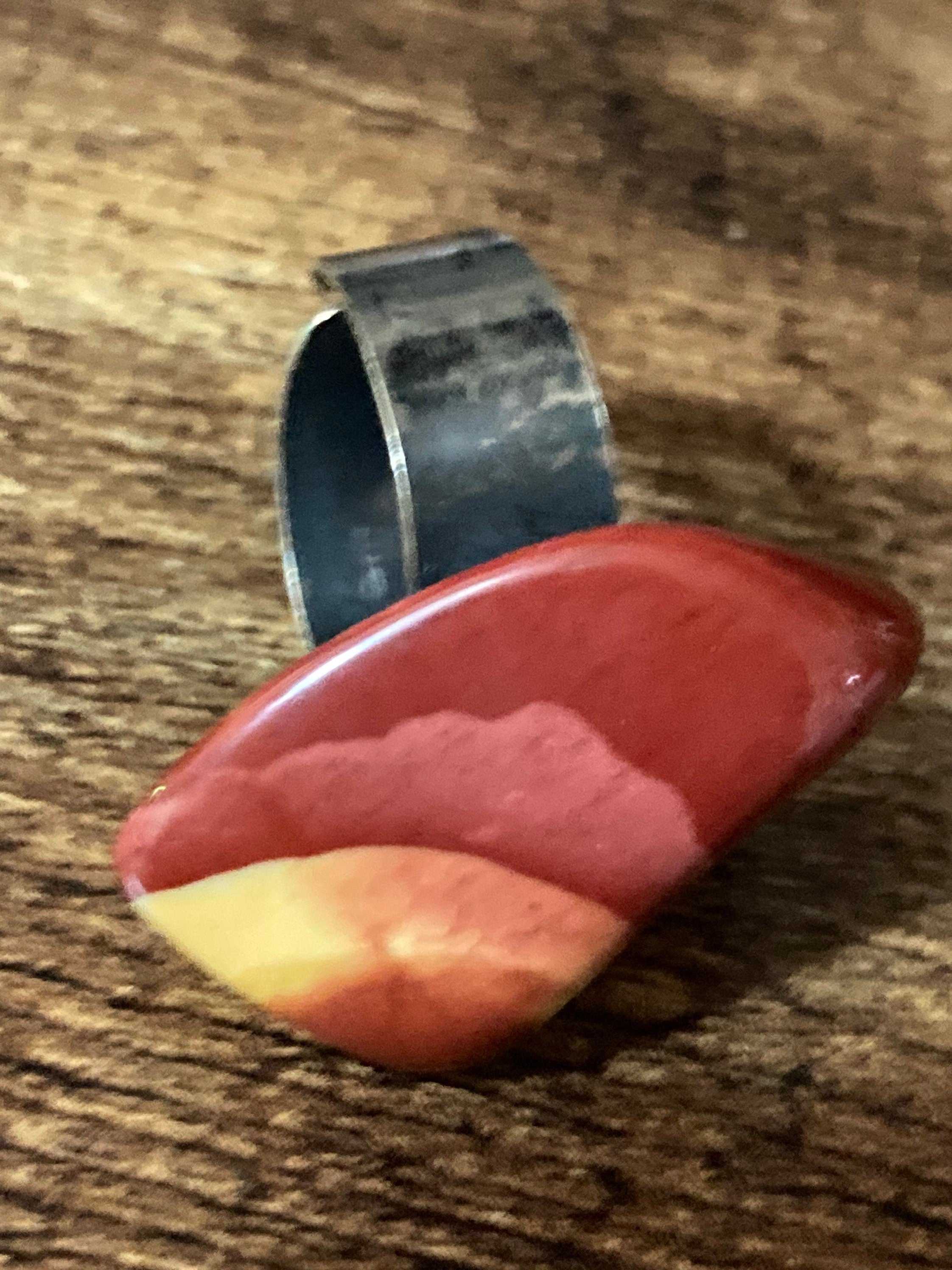 1970s vintage modernist stainless steel brown red gemstone adjustable ring