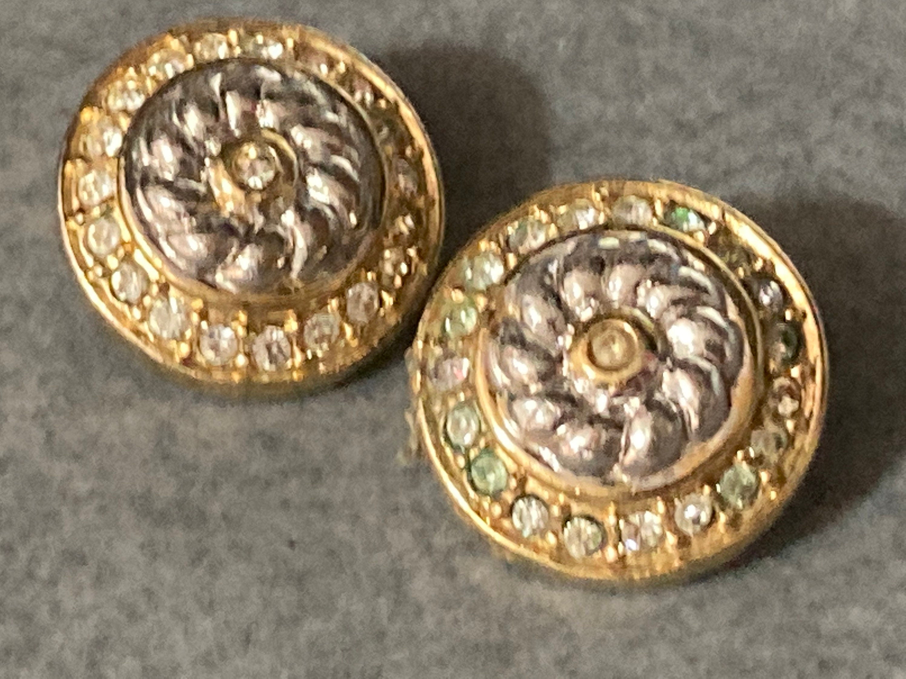 Signed BURBERRY diamanté gold and silver tone clip on stud earrings