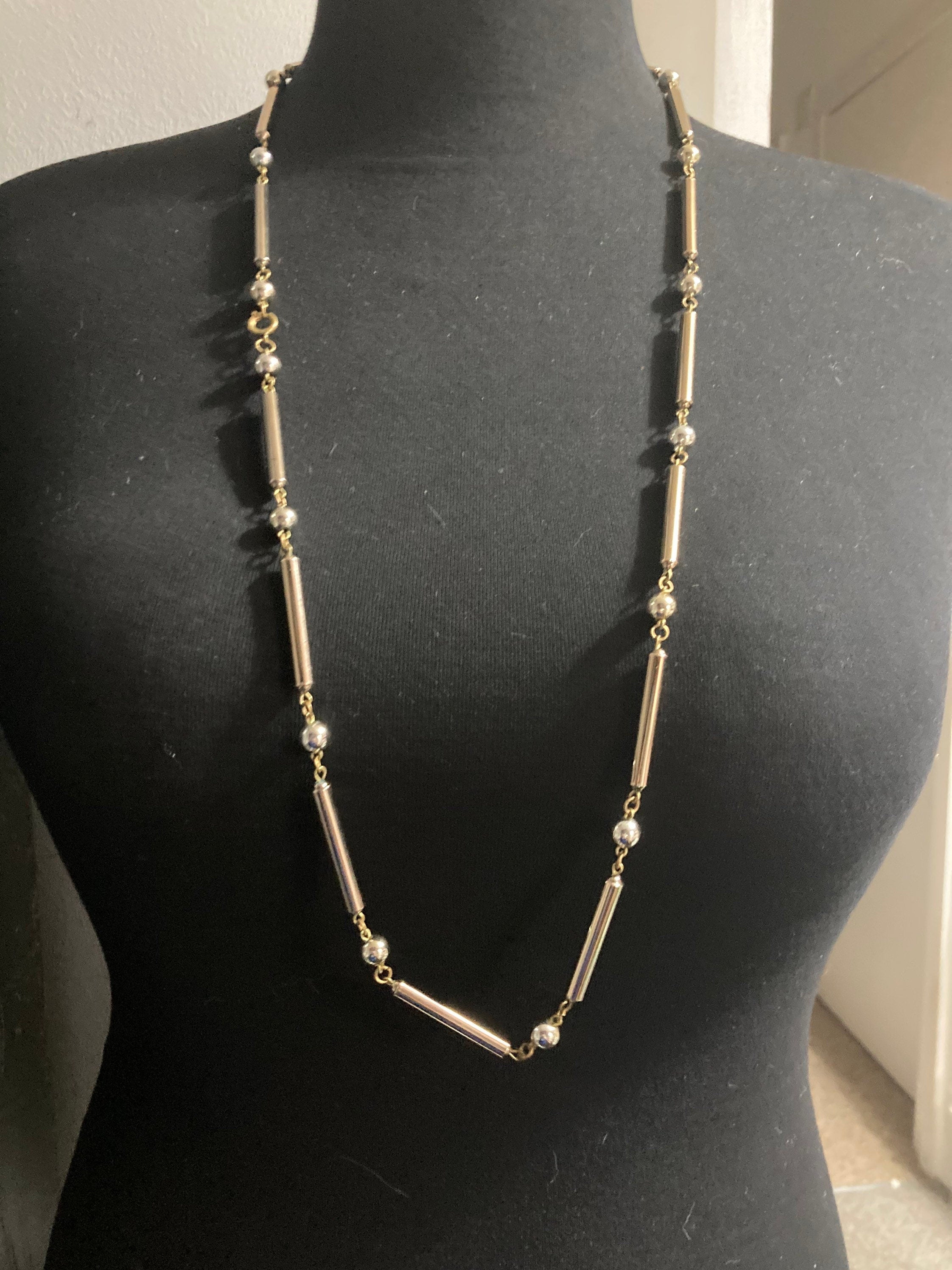 lightweight plastic tube station link necklace Vintage retro gold tone 97cm flapper length