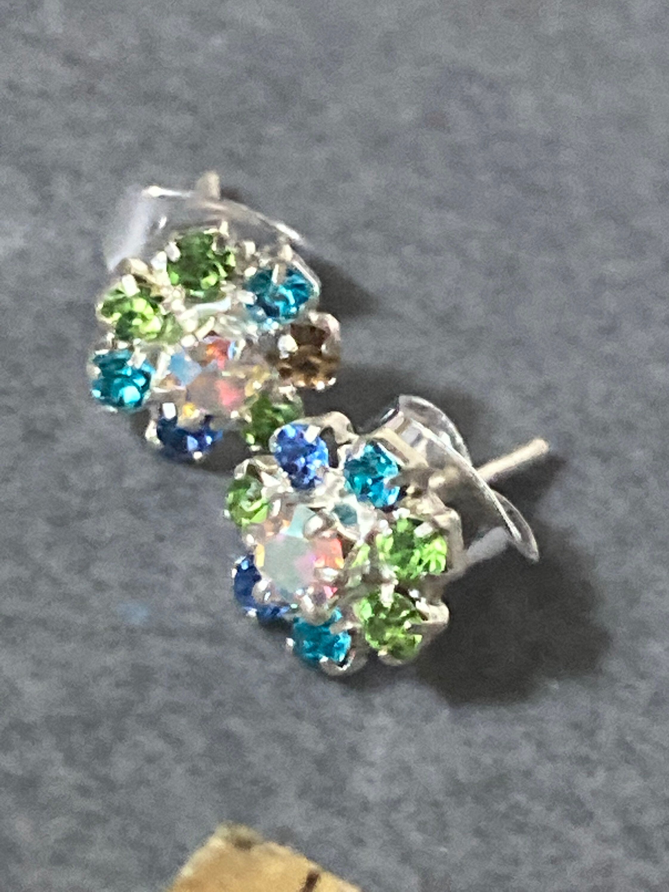 Small 6mm diamanté stud earrings emerald green AB