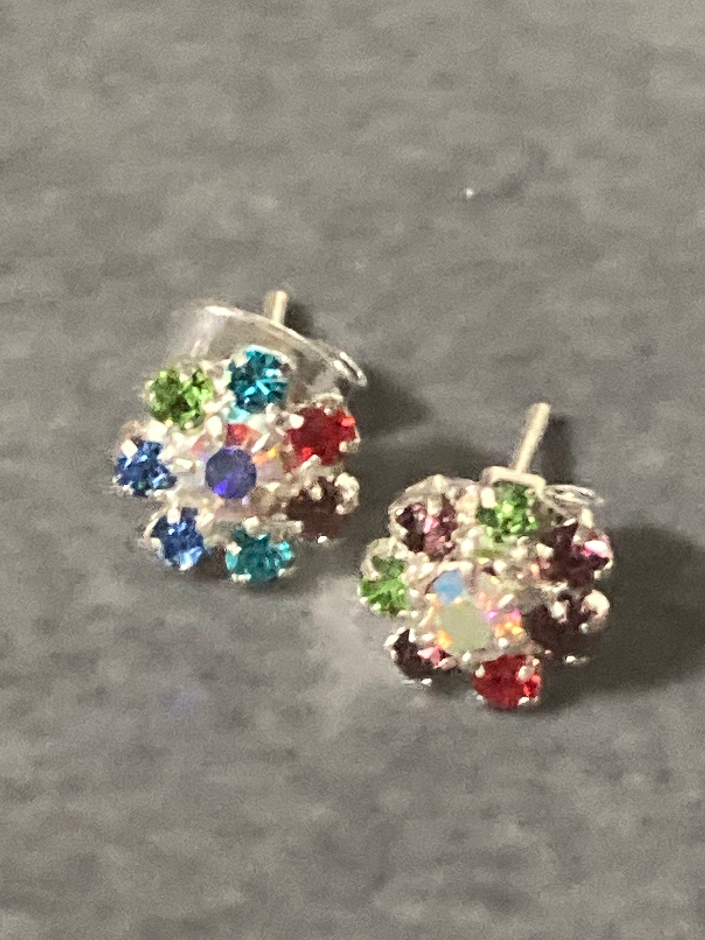 Small 6mm diamanté stud earrings Aurora borealis rainbow
