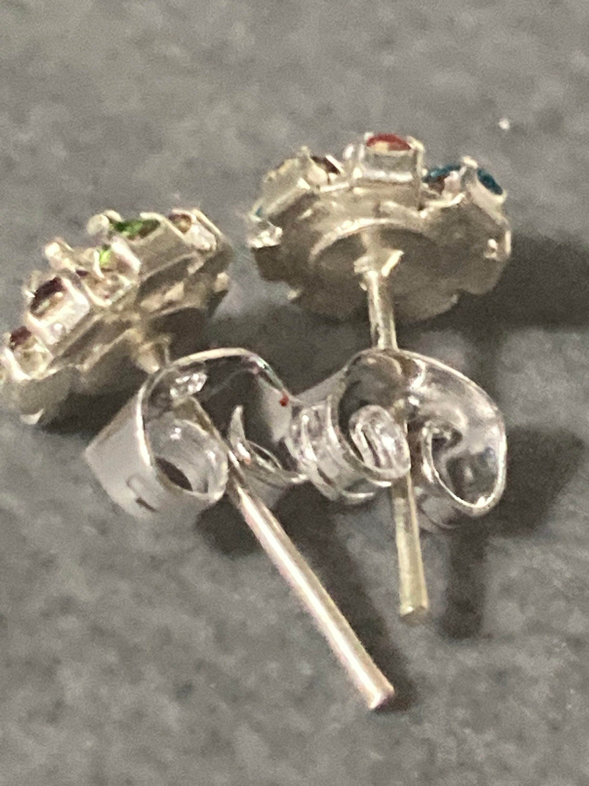 Small 6mm diamanté stud earrings Aurora borealis rainbow