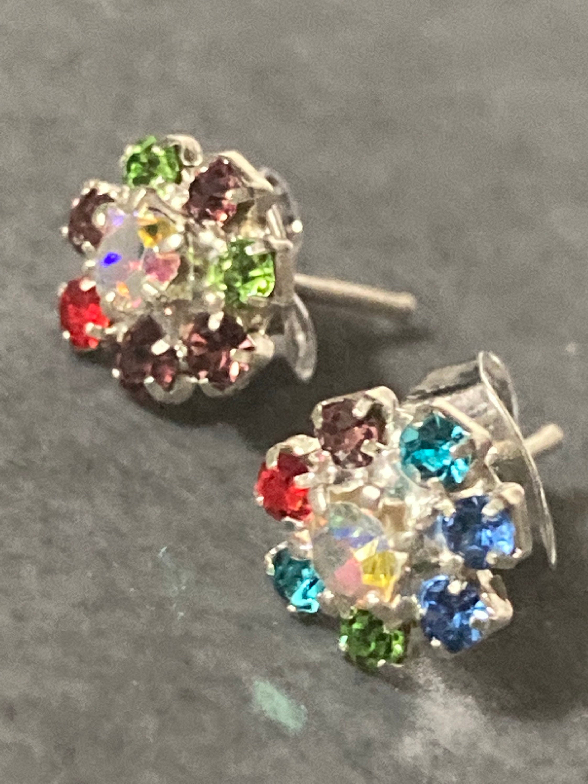 Small 6mm diamanté stud earrings Aurora borealis rainbow