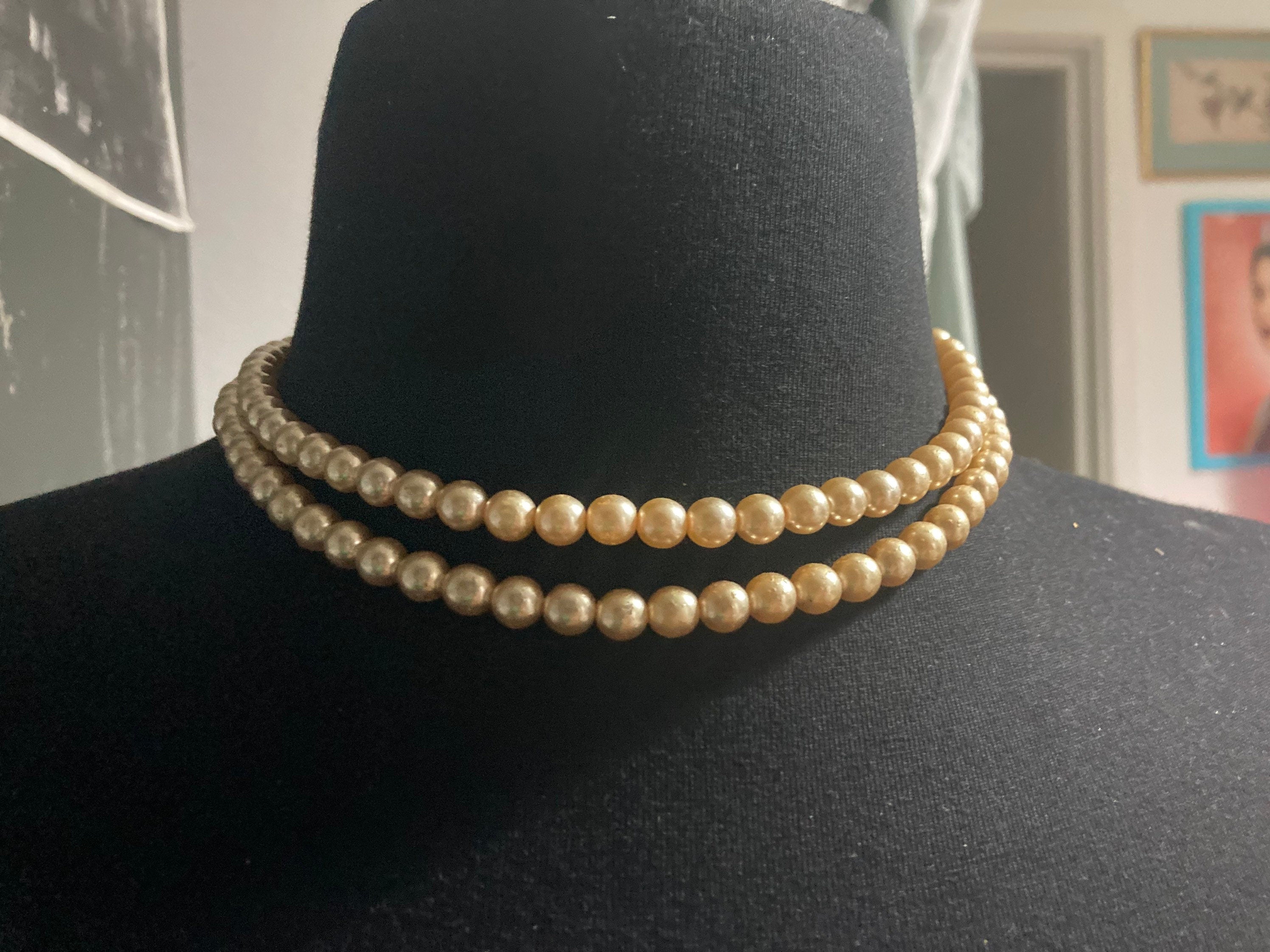 vintage 2 row double strand glass Pearl necklace