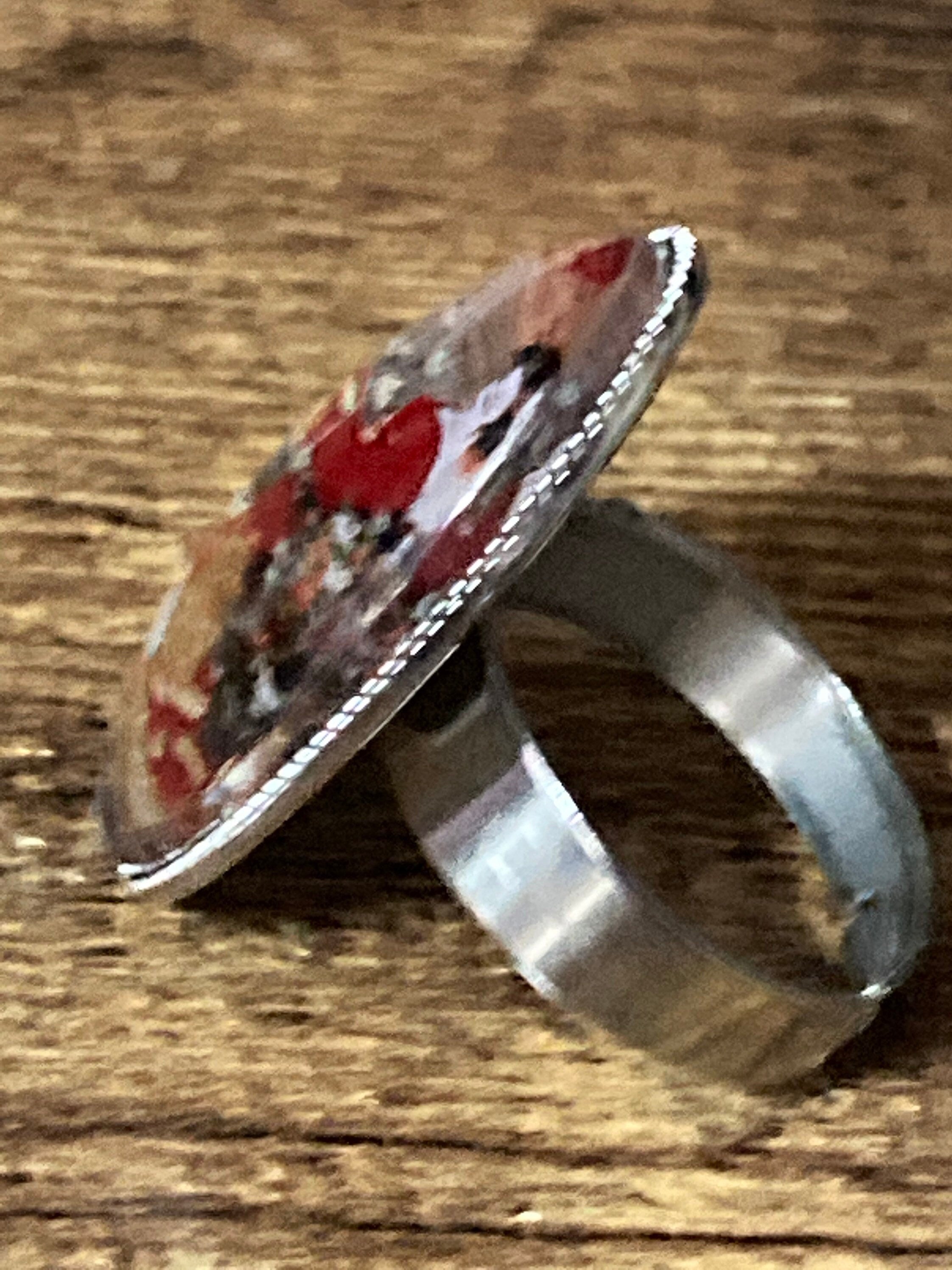 Japanese geisha girl ring adjustable stainless steel red