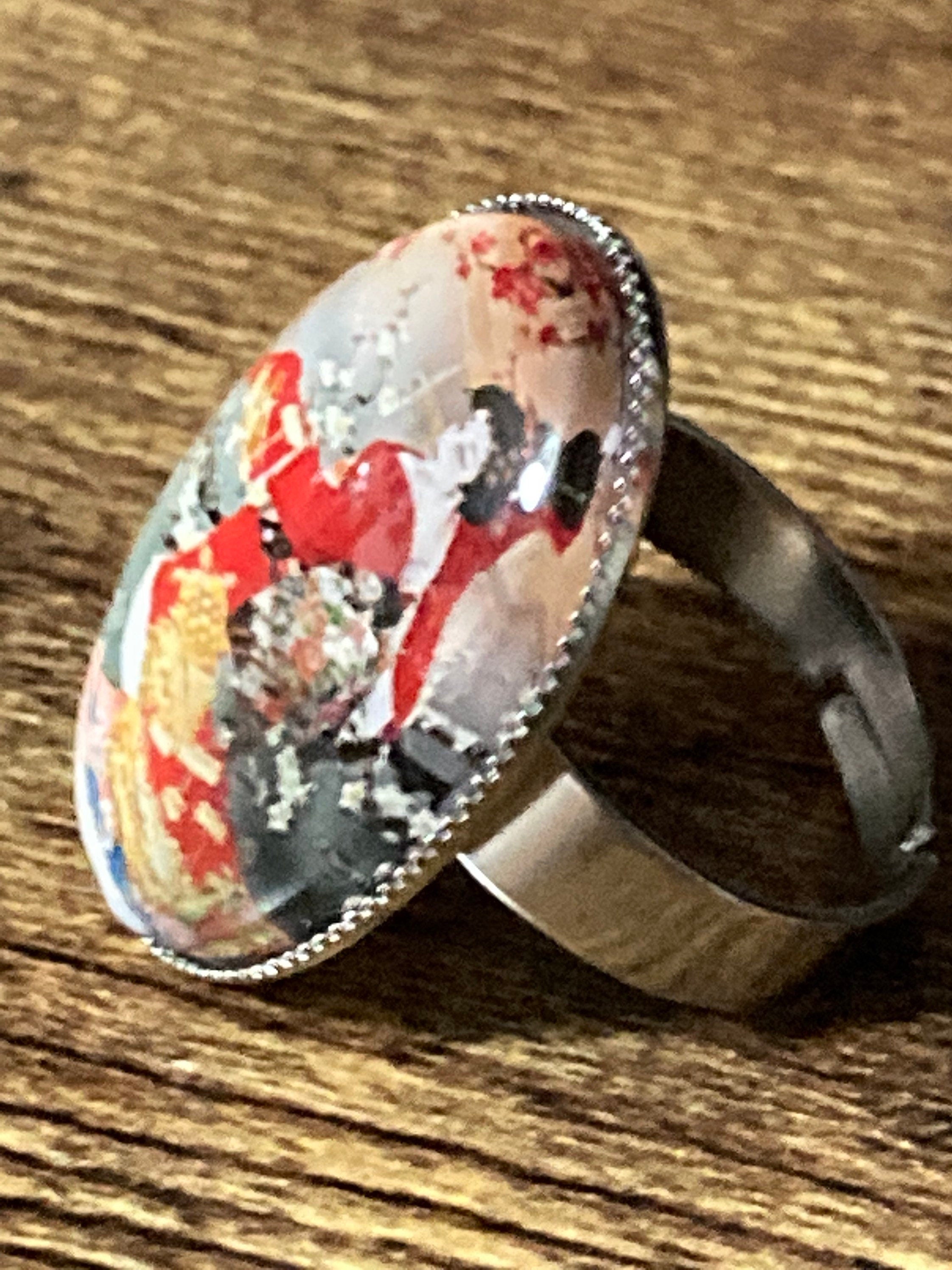 Japanese geisha girl ring adjustable stainless steel red