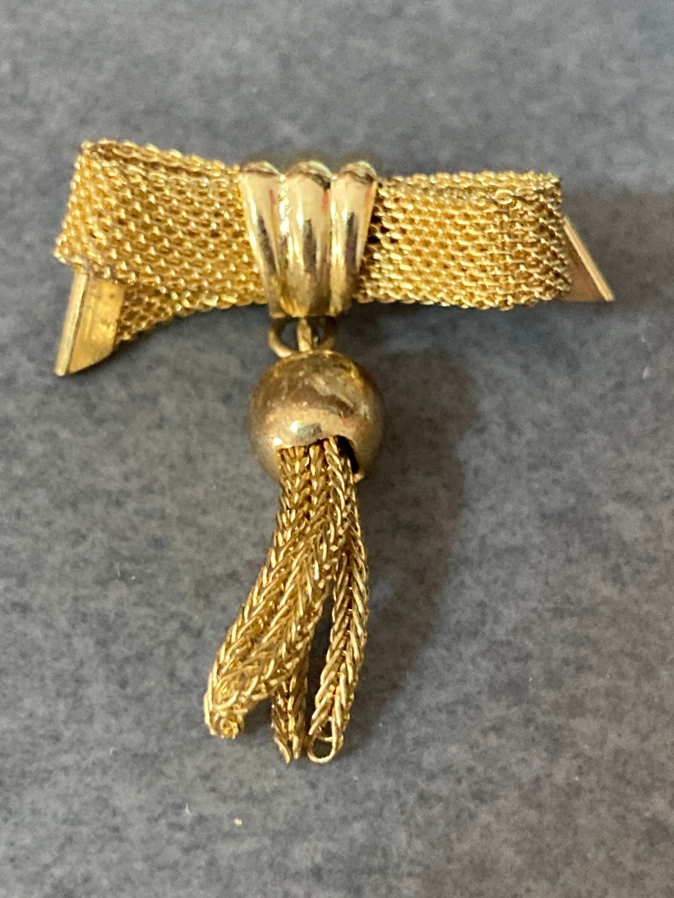 vintage mesh bow brooch small MCM gold tone 3cm 1960s 1970s