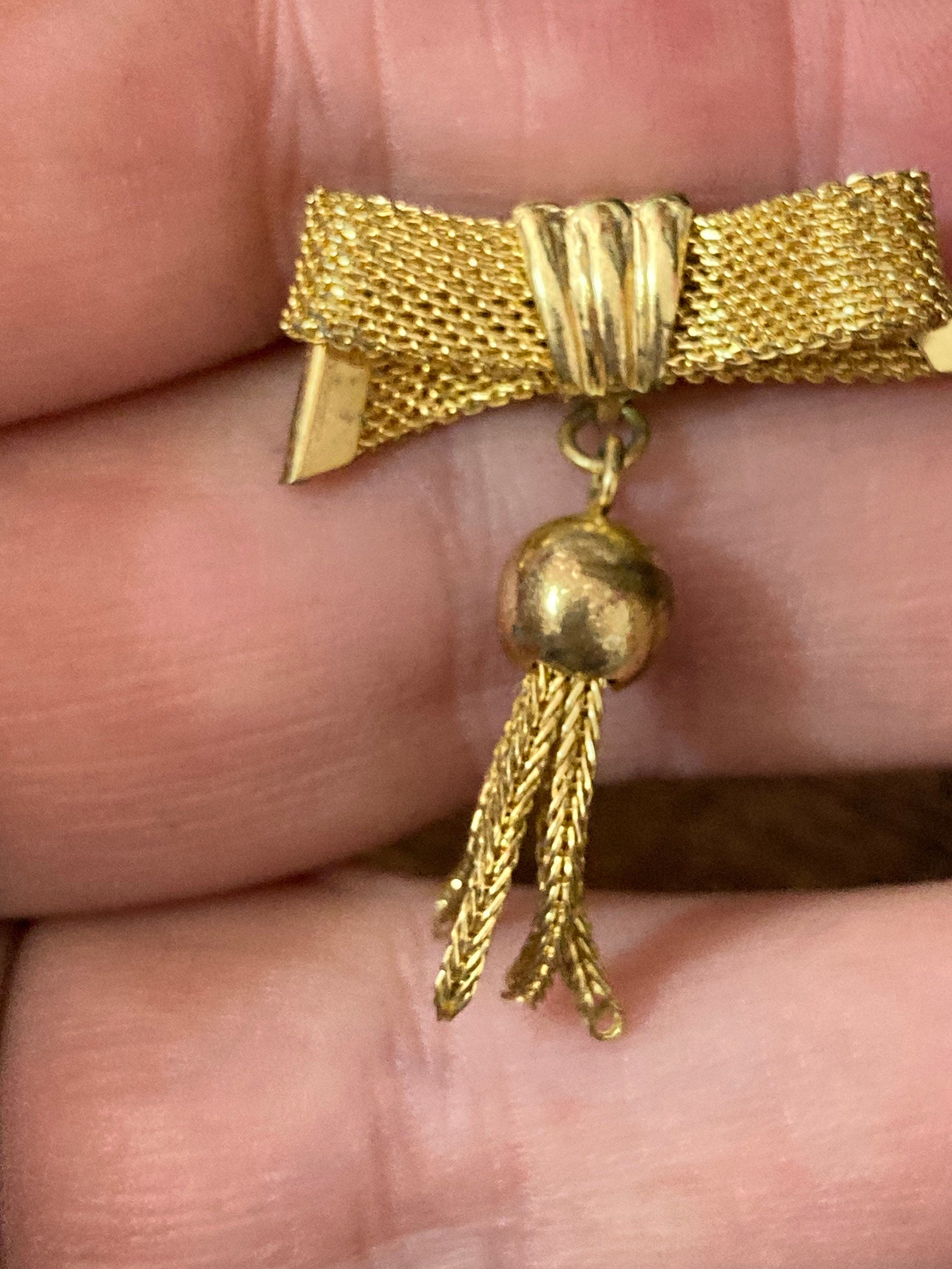 vintage mesh bow brooch small MCM gold tone 3cm 1960s 1970s