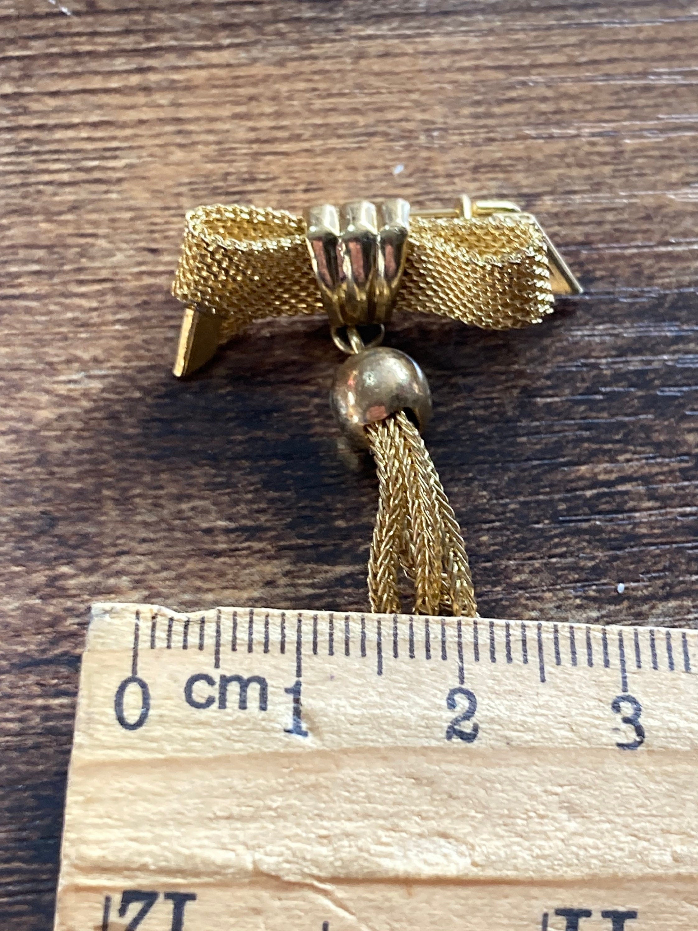 vintage mesh bow brooch small MCM gold tone 3cm 1960s 1970s