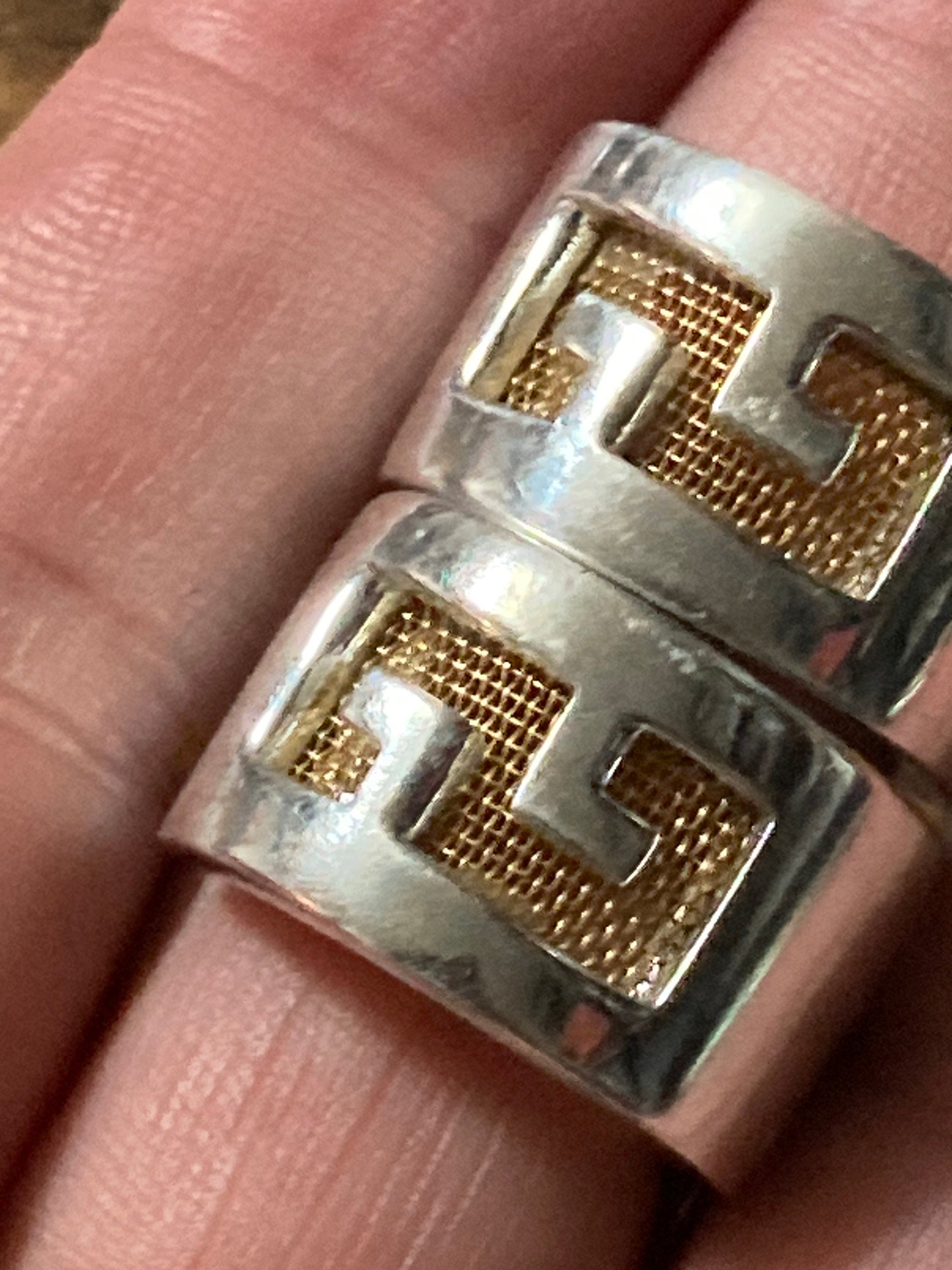 Signed Givenchy New York half hoop gold mesh silver earrings clip on