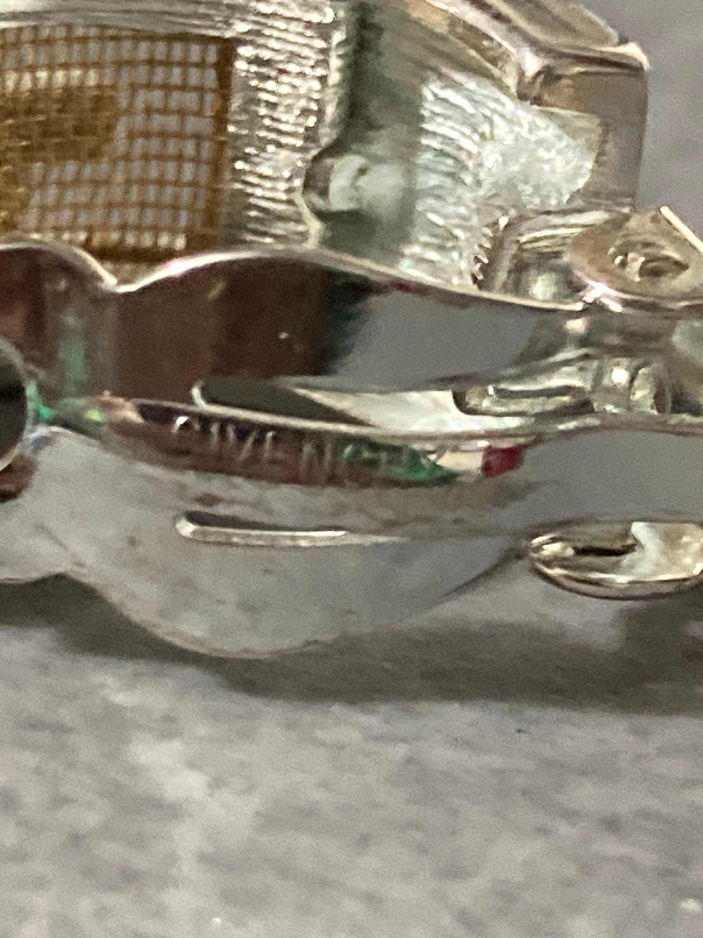 Signed Givenchy New York half hoop gold mesh silver earrings clip on