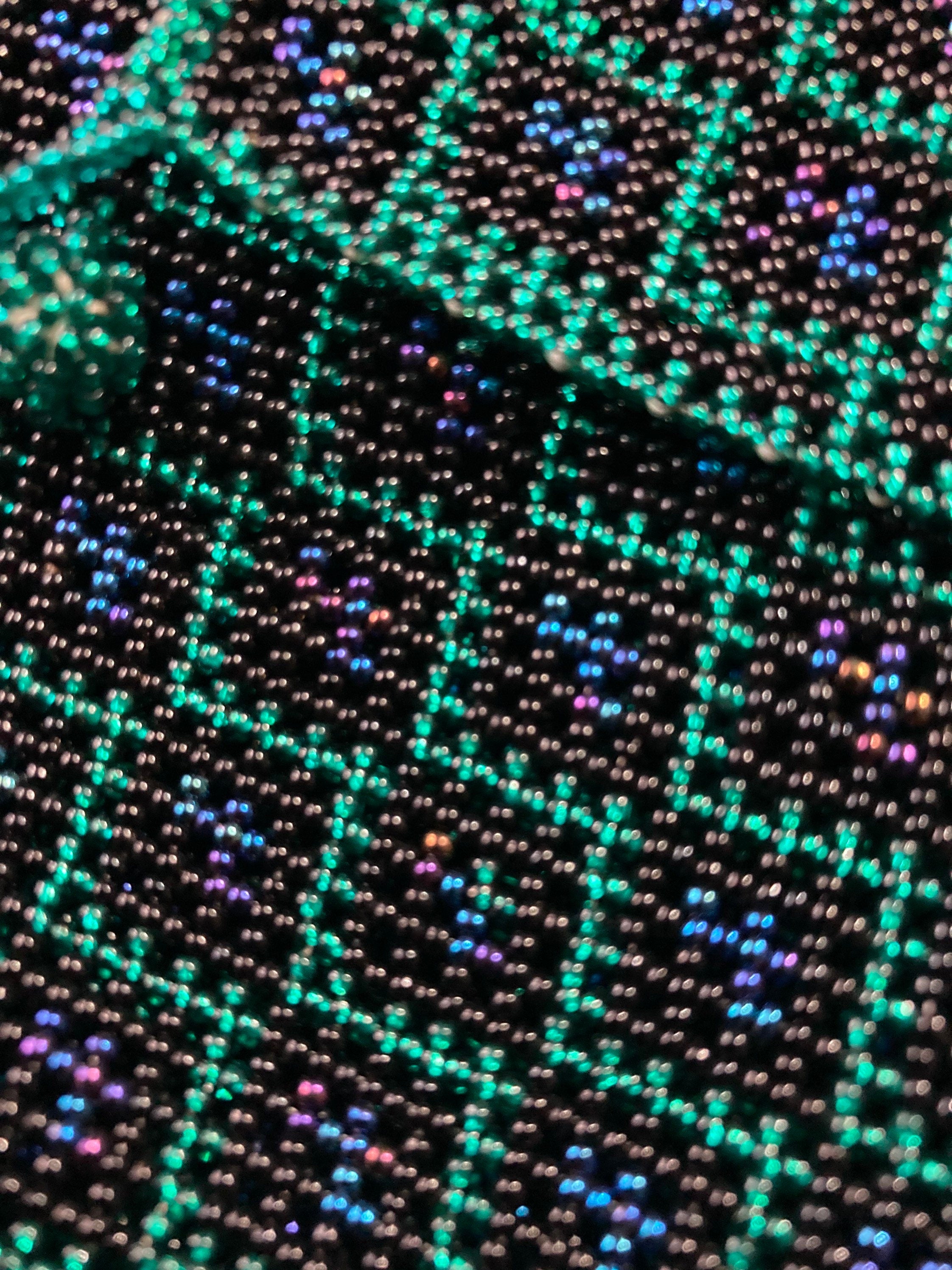 Antique micro beaded evening purse glass peacock blue green