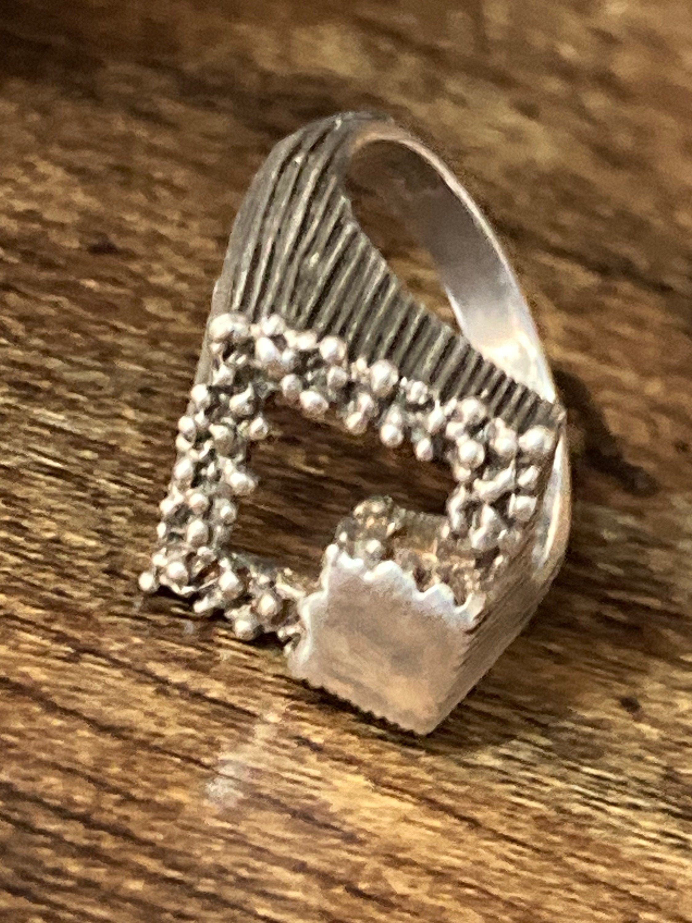 brutalist heavy 925 Sterling silver ring size p a usa 8 1970s