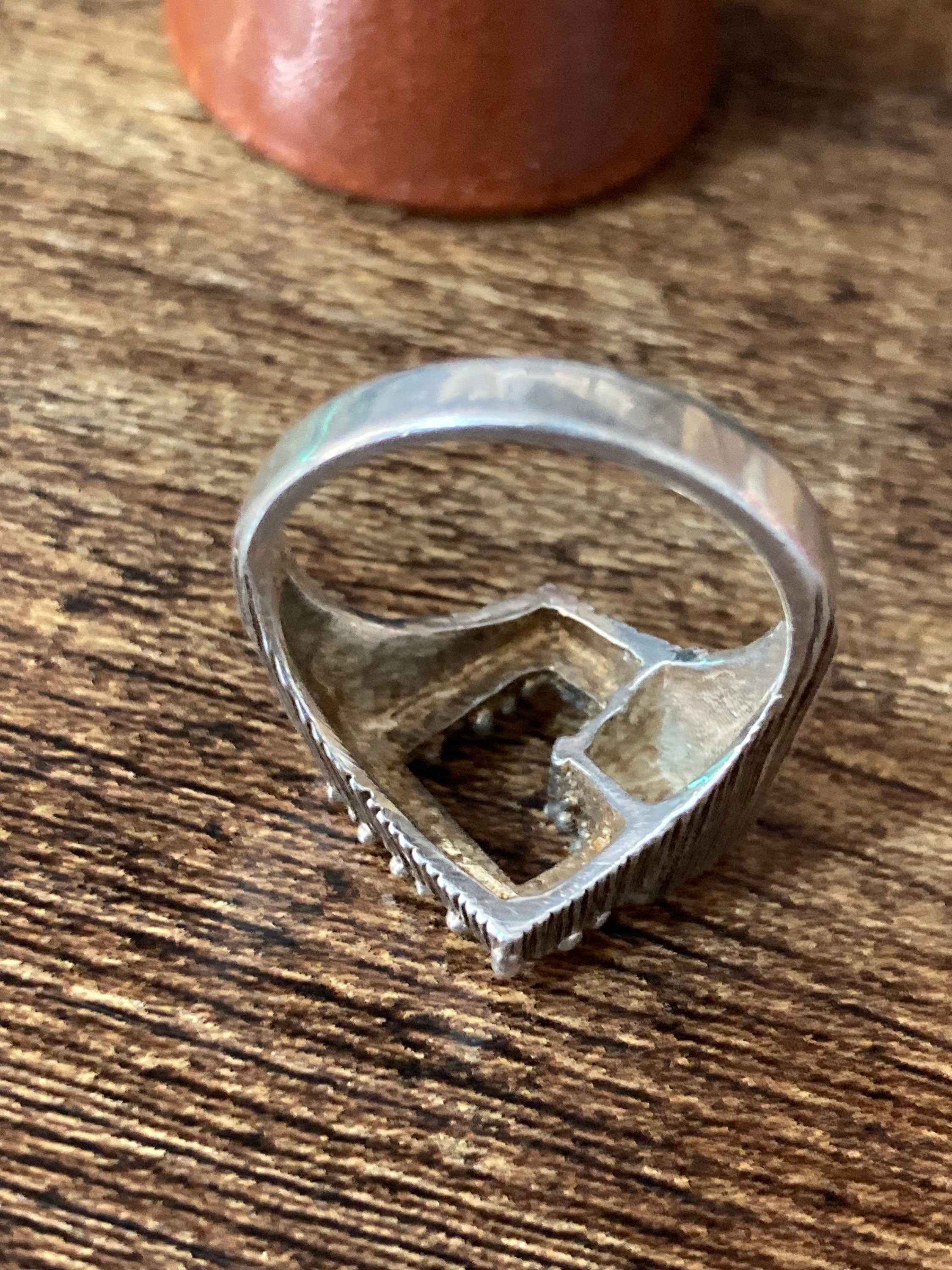 brutalist heavy 925 Sterling silver ring size p a usa 8 1970s