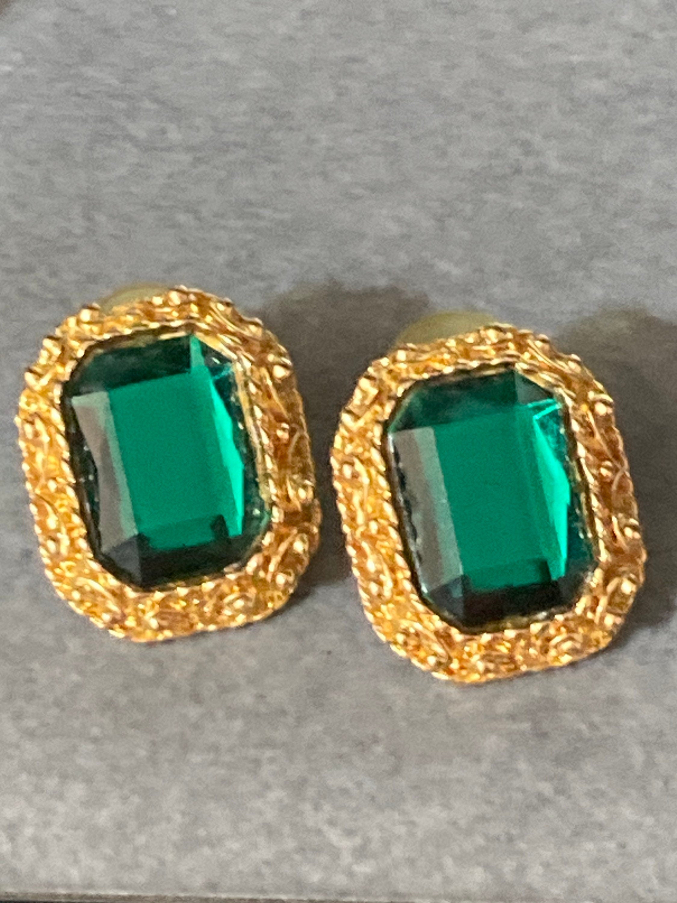 Oversized Emerald green glass Rhinestone large stud pierced Earrings
