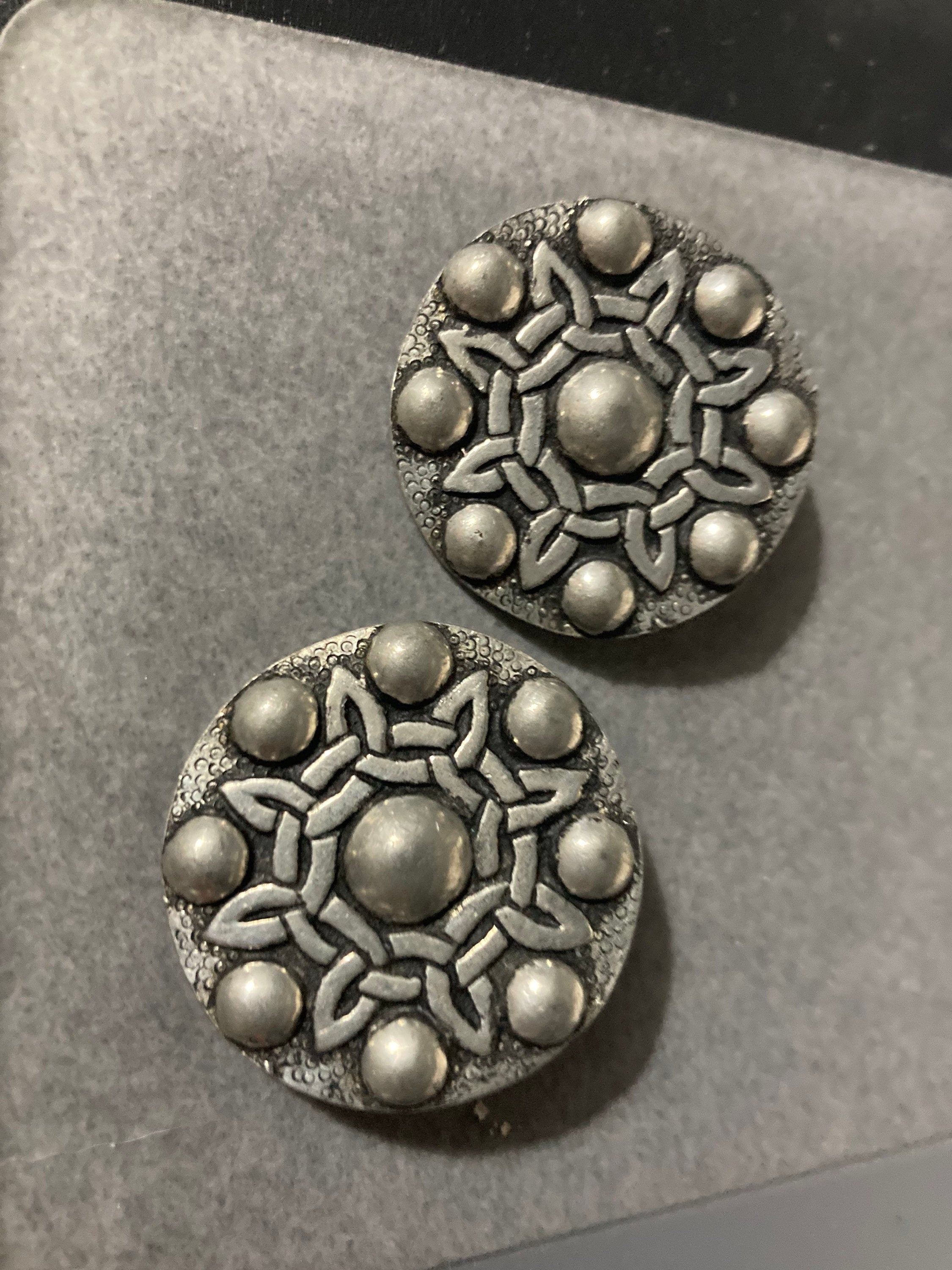 Signed SJC large pewter round modernist clip on earrings arts and crafts