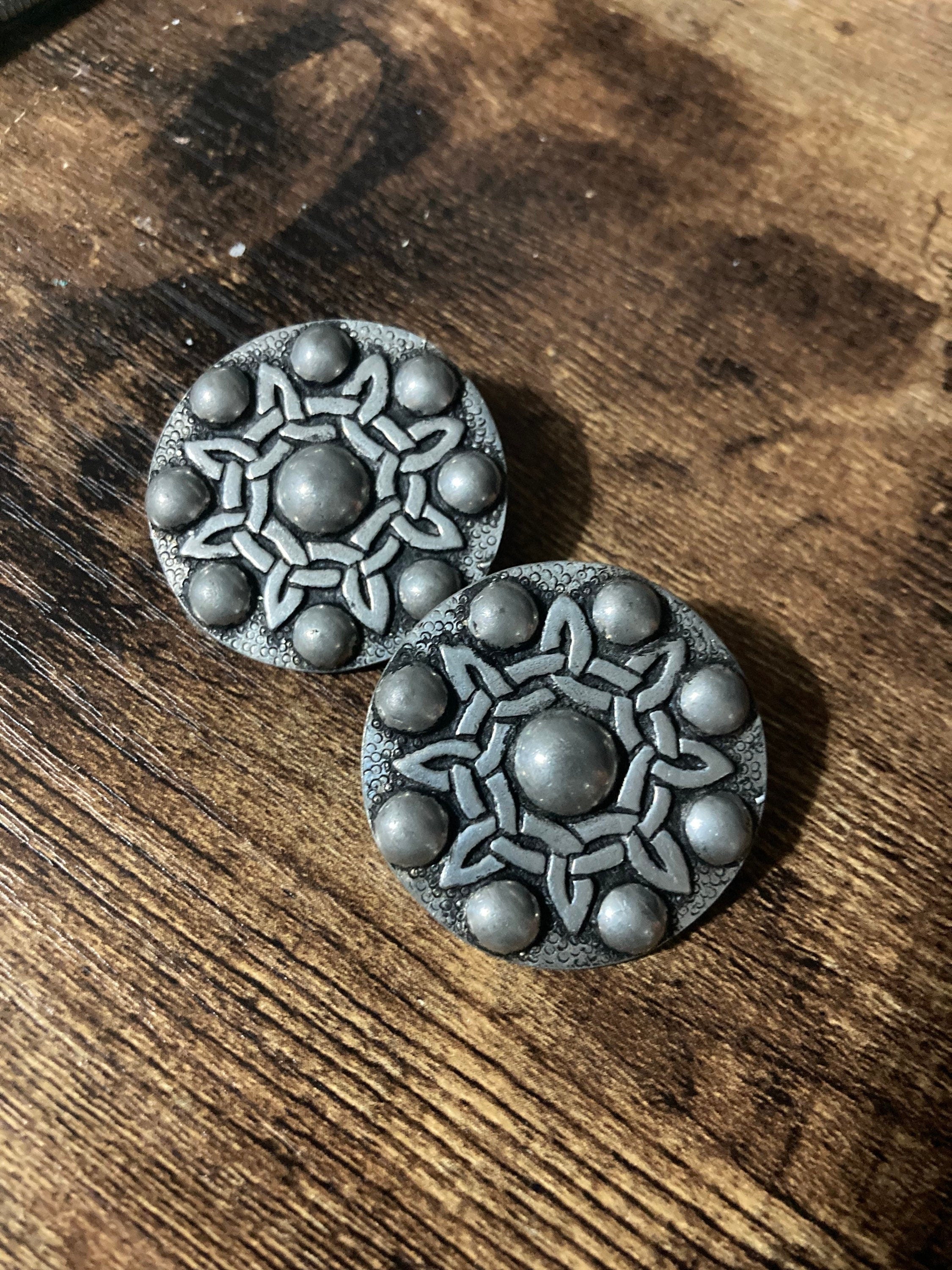 Signed SJC large pewter round modernist clip on earrings arts and crafts