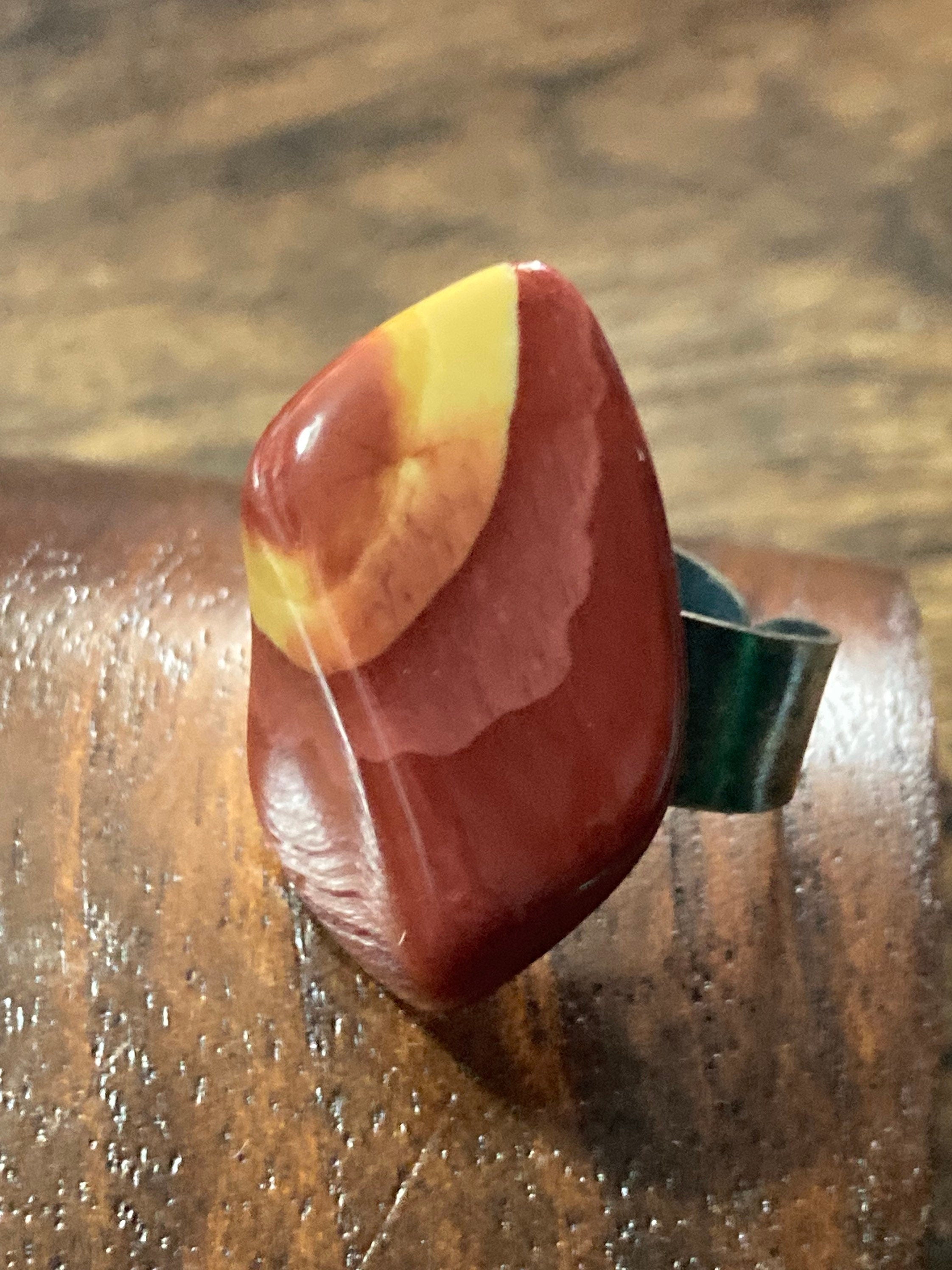 1970s vintage modernist stainless steel brown red gemstone adjustable ring
