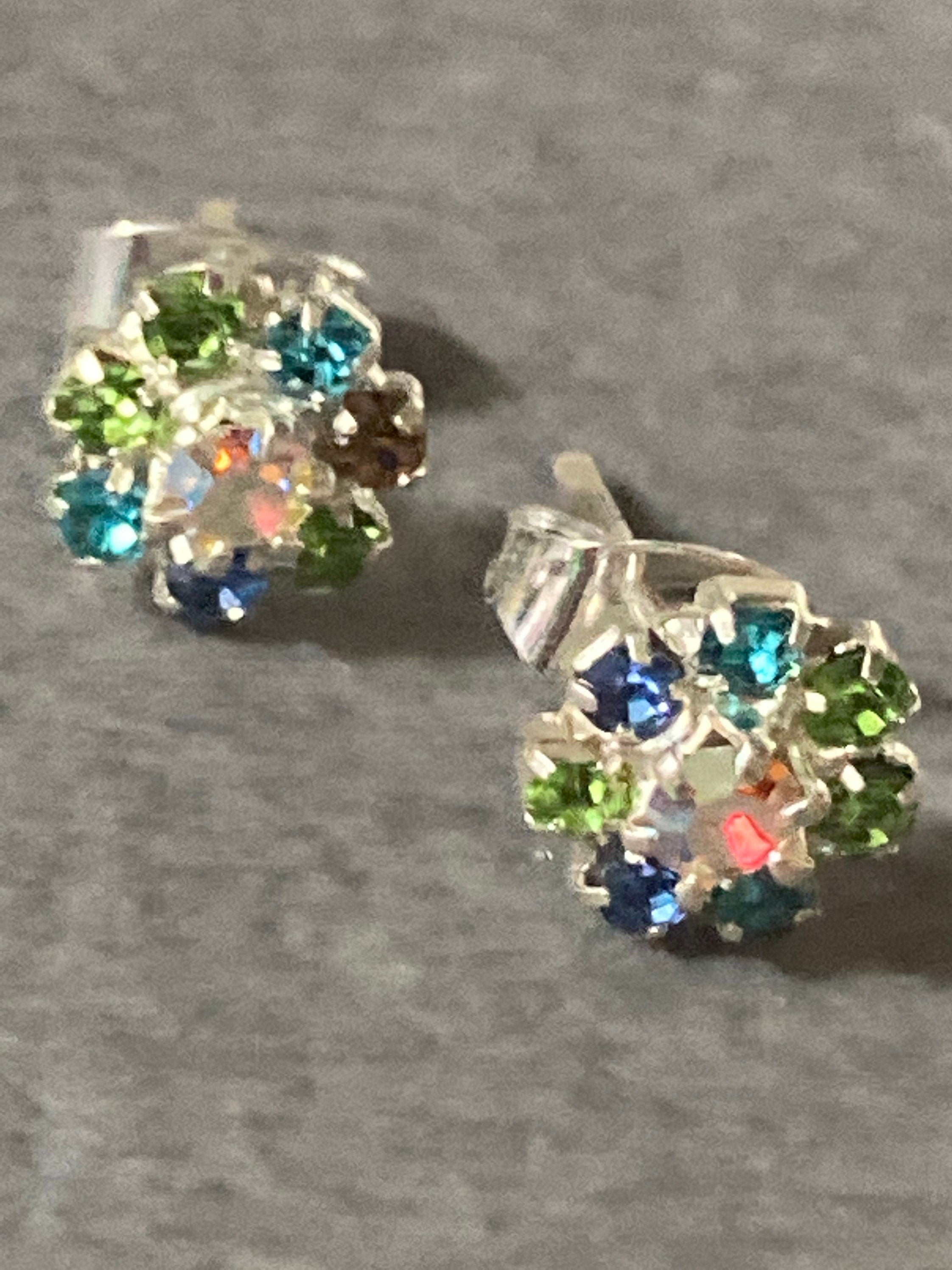 Small 6mm diamanté stud earrings emerald green AB