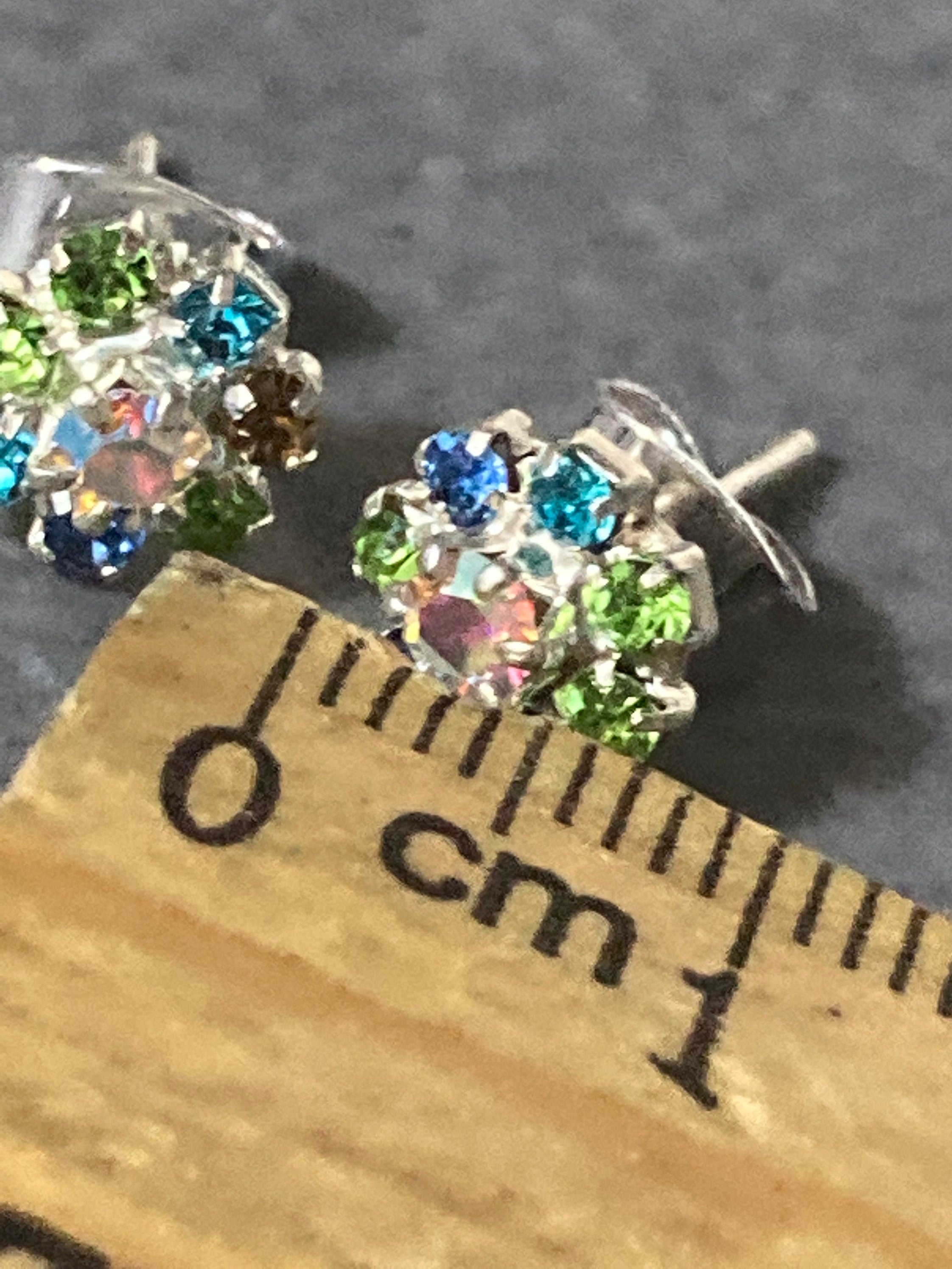 Small 6mm diamanté stud earrings emerald green AB