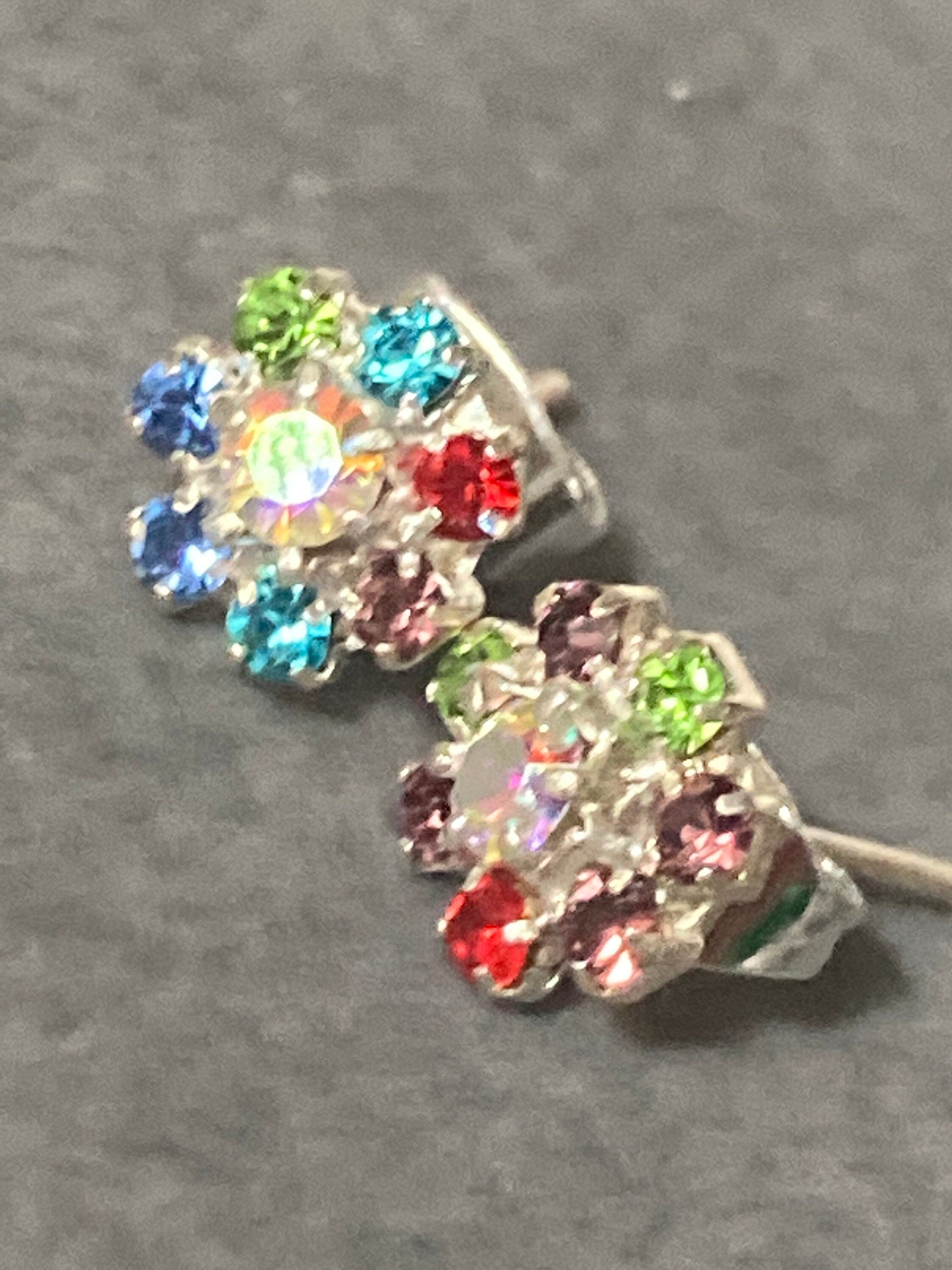 Small 6mm diamanté stud earrings Aurora borealis rainbow