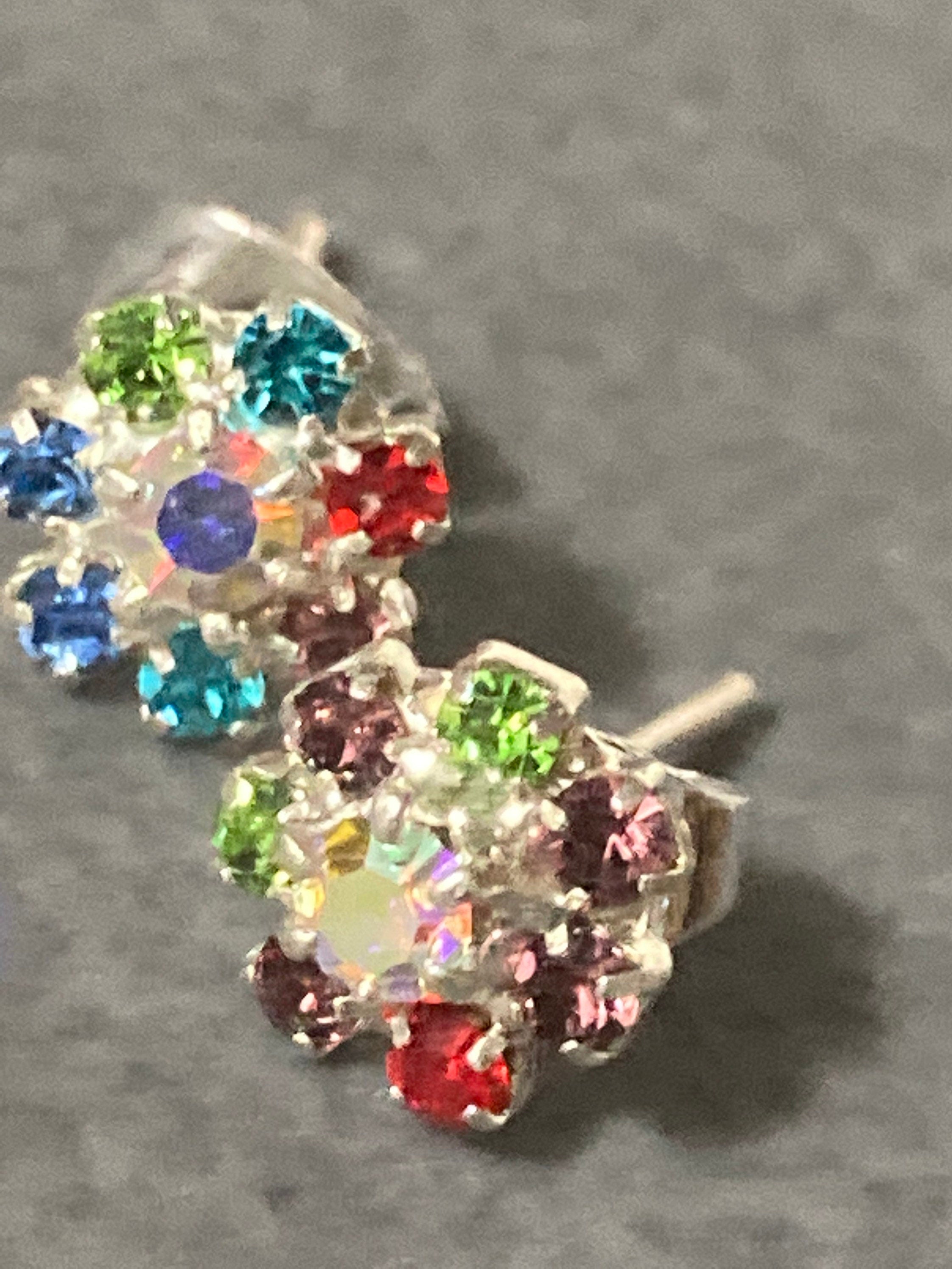 Small 6mm diamanté stud earrings Aurora borealis rainbow