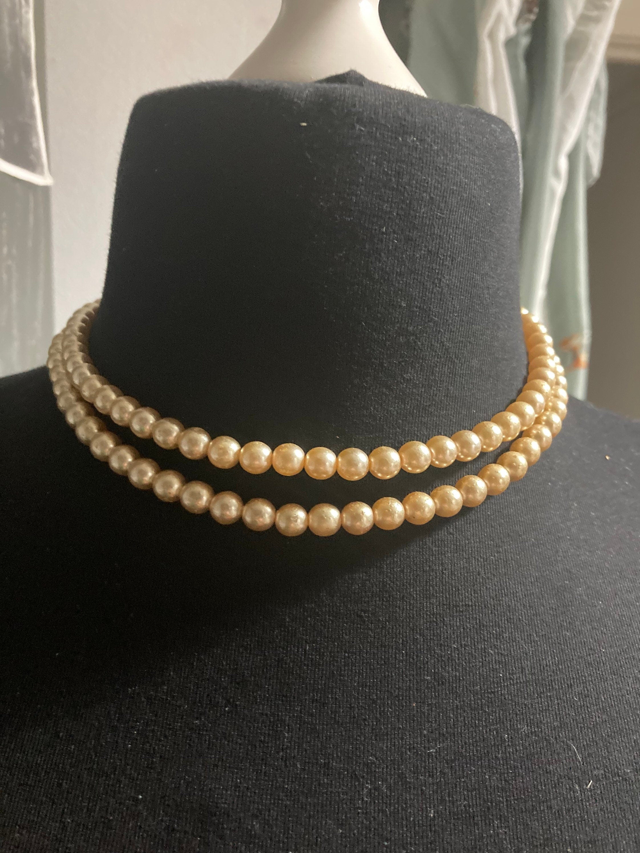 vintage 2 row double strand glass Pearl necklace