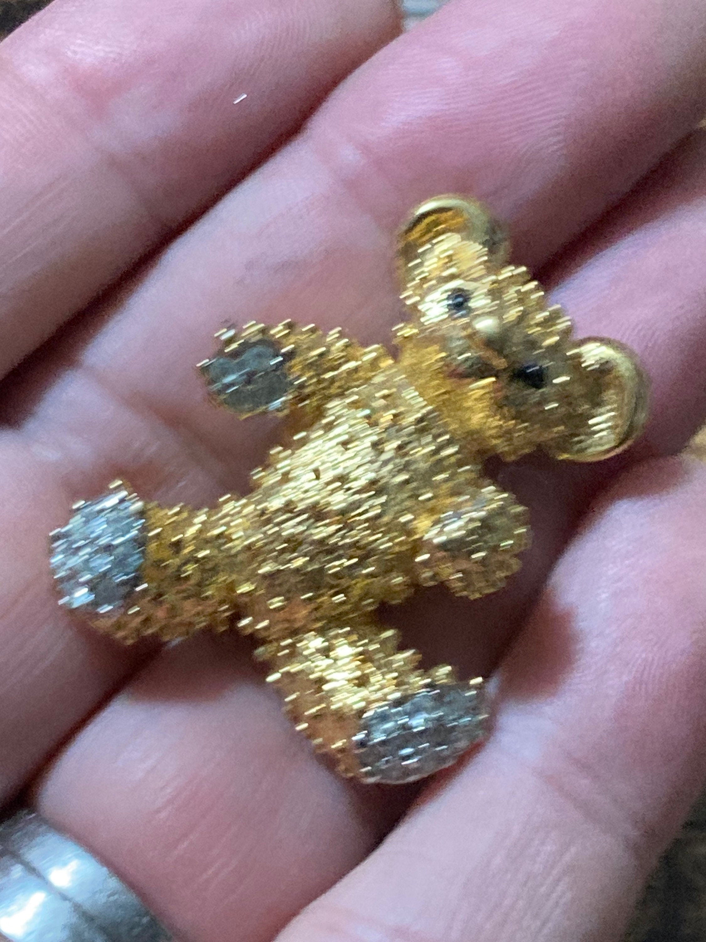 d’orlan signed clear crystal diamanté gold plated teddy bear brooch