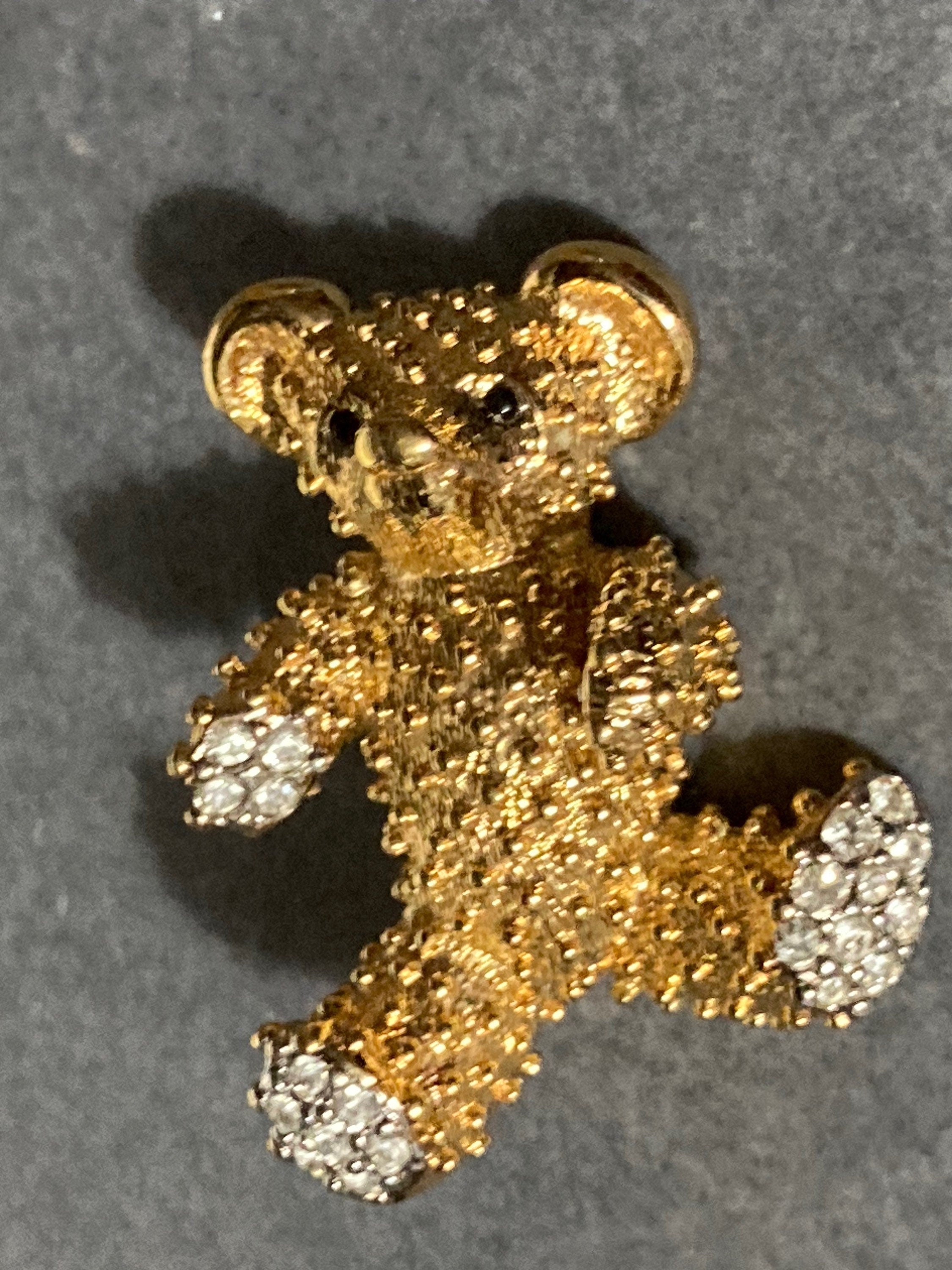 d’orlan signed clear crystal diamanté gold plated teddy bear brooch