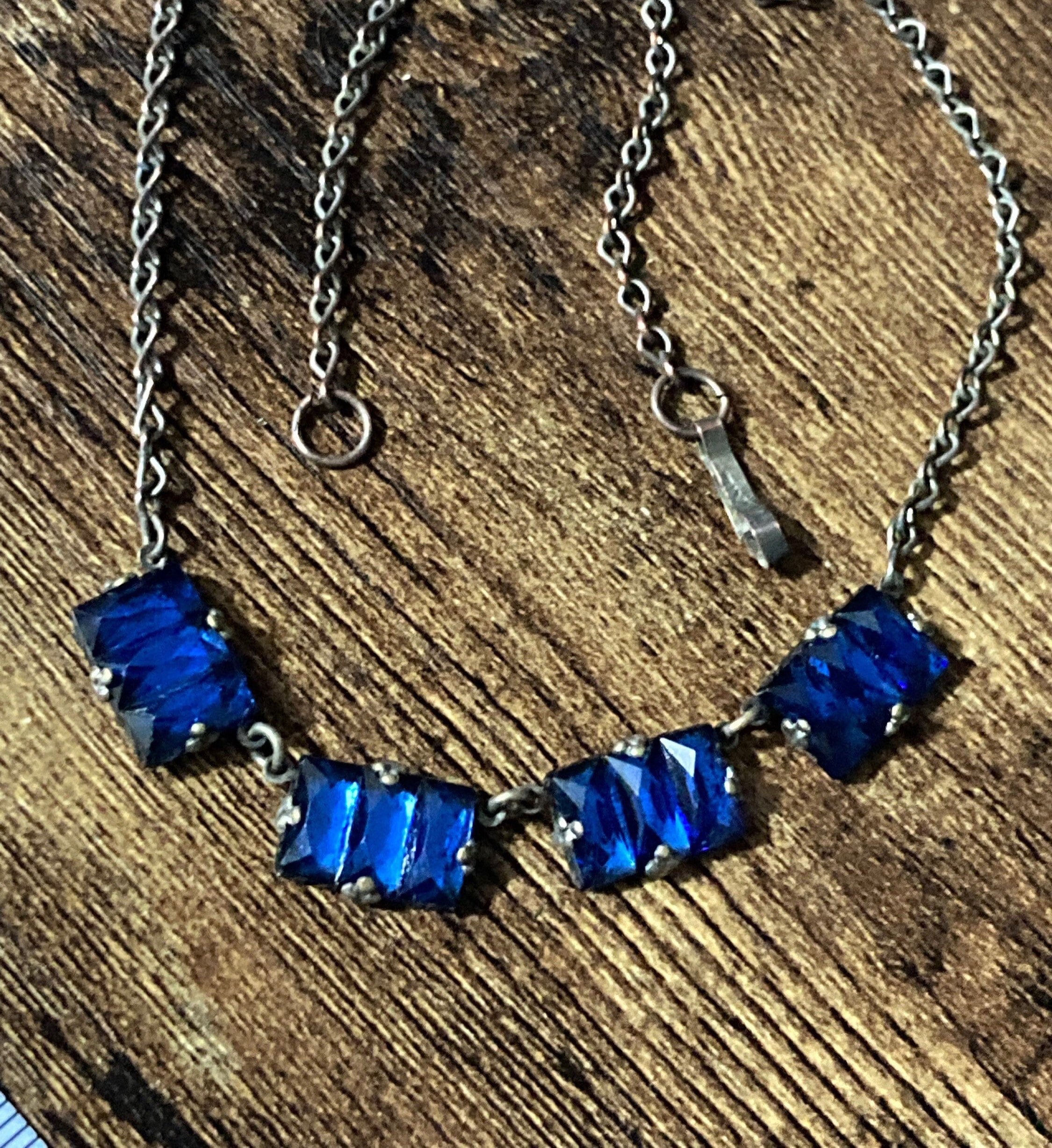PETITE 32cm very slim neck Vauxhall Glass cobalt Necklace Something Blue
