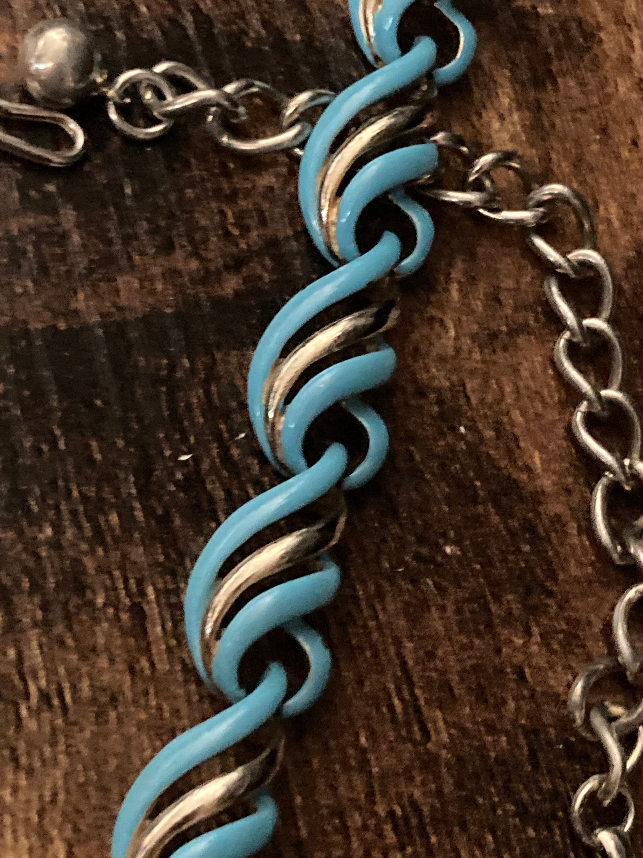 Signed corocraft blue enamel panel link Necklace & bracelet jewellery set Coro