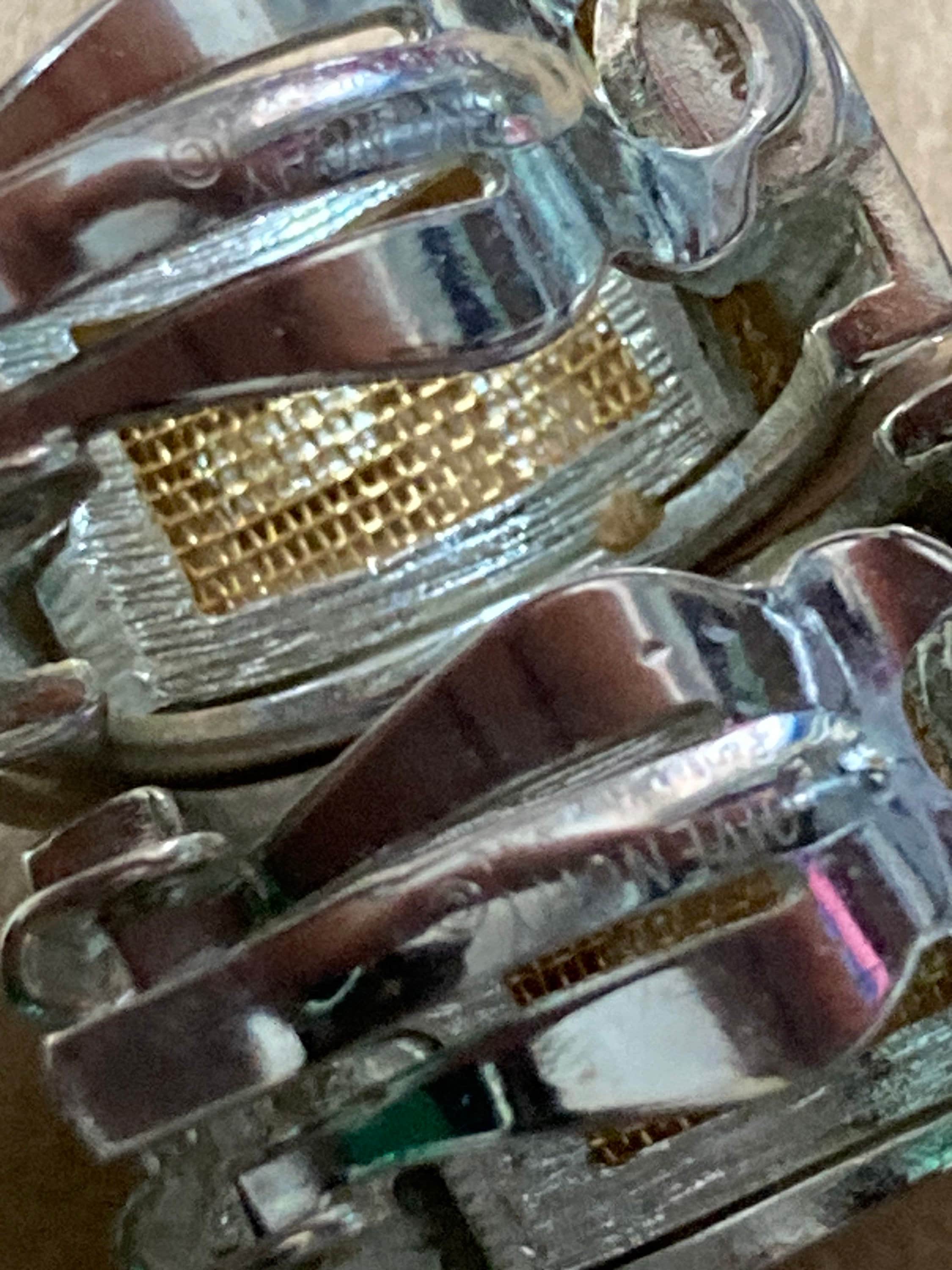 Signed Givenchy New York half hoop gold mesh silver earrings clip on