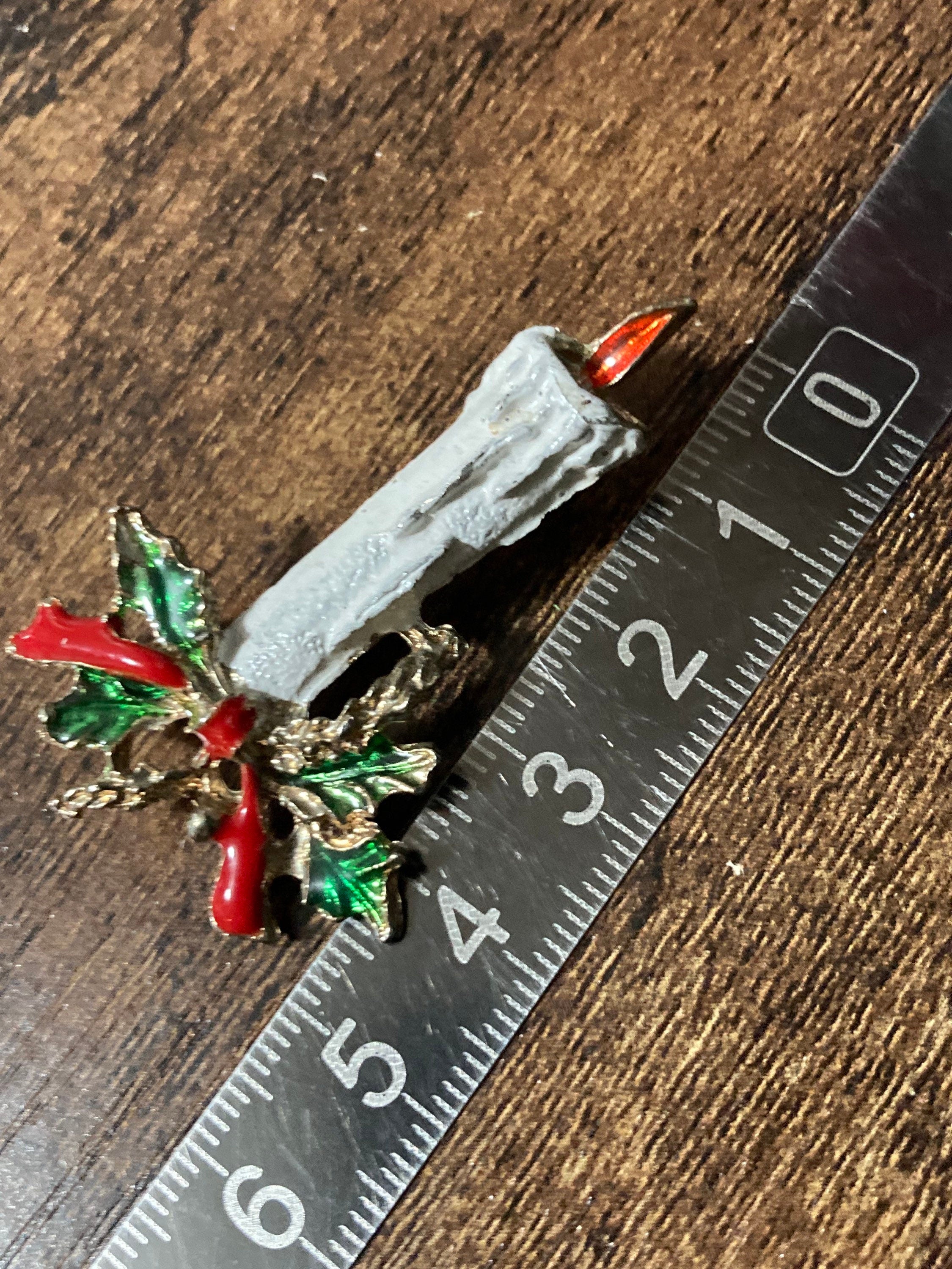 Vintage white enamel Christmas candle brooch