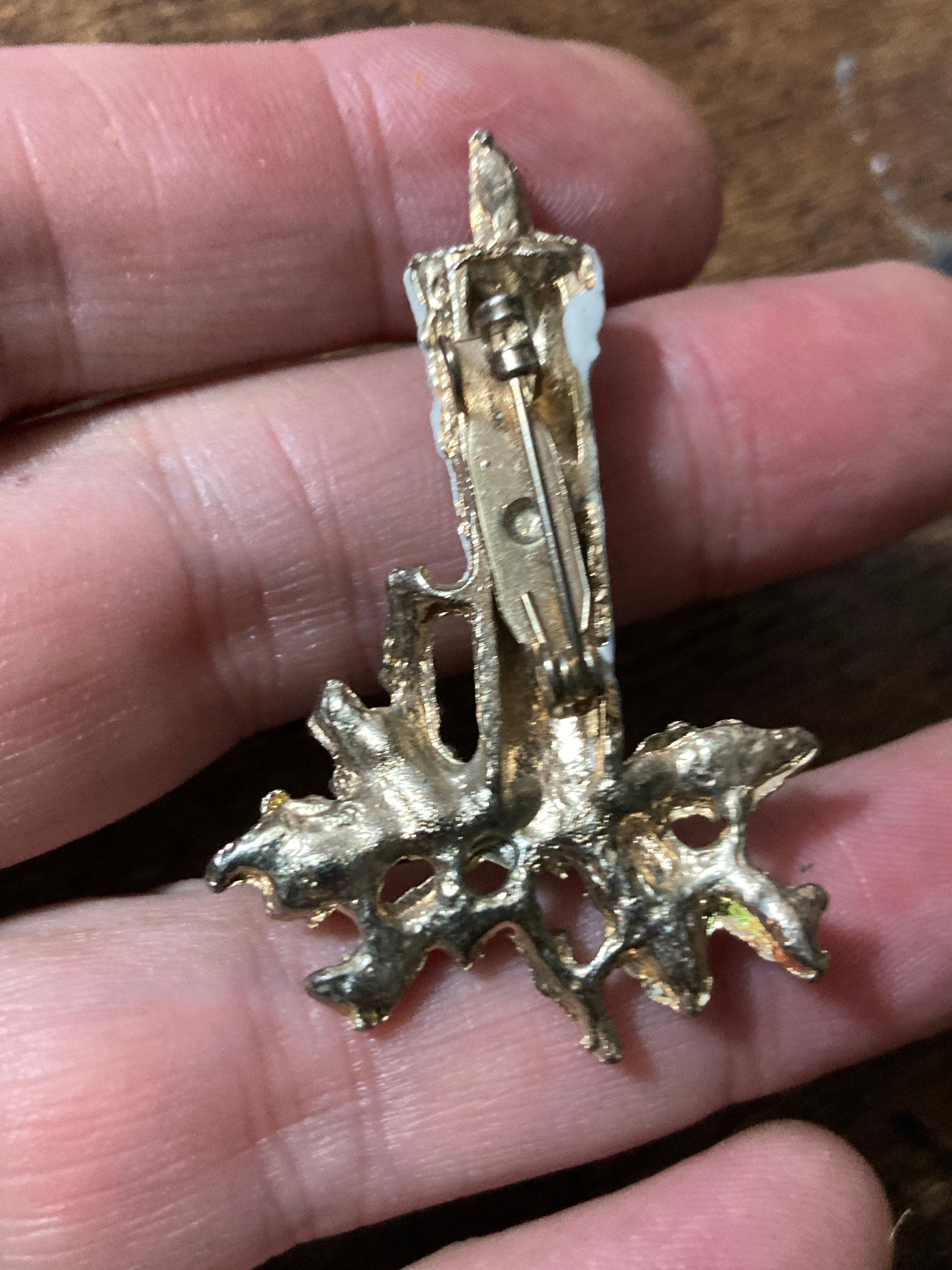 Vintage white enamel Christmas candle brooch