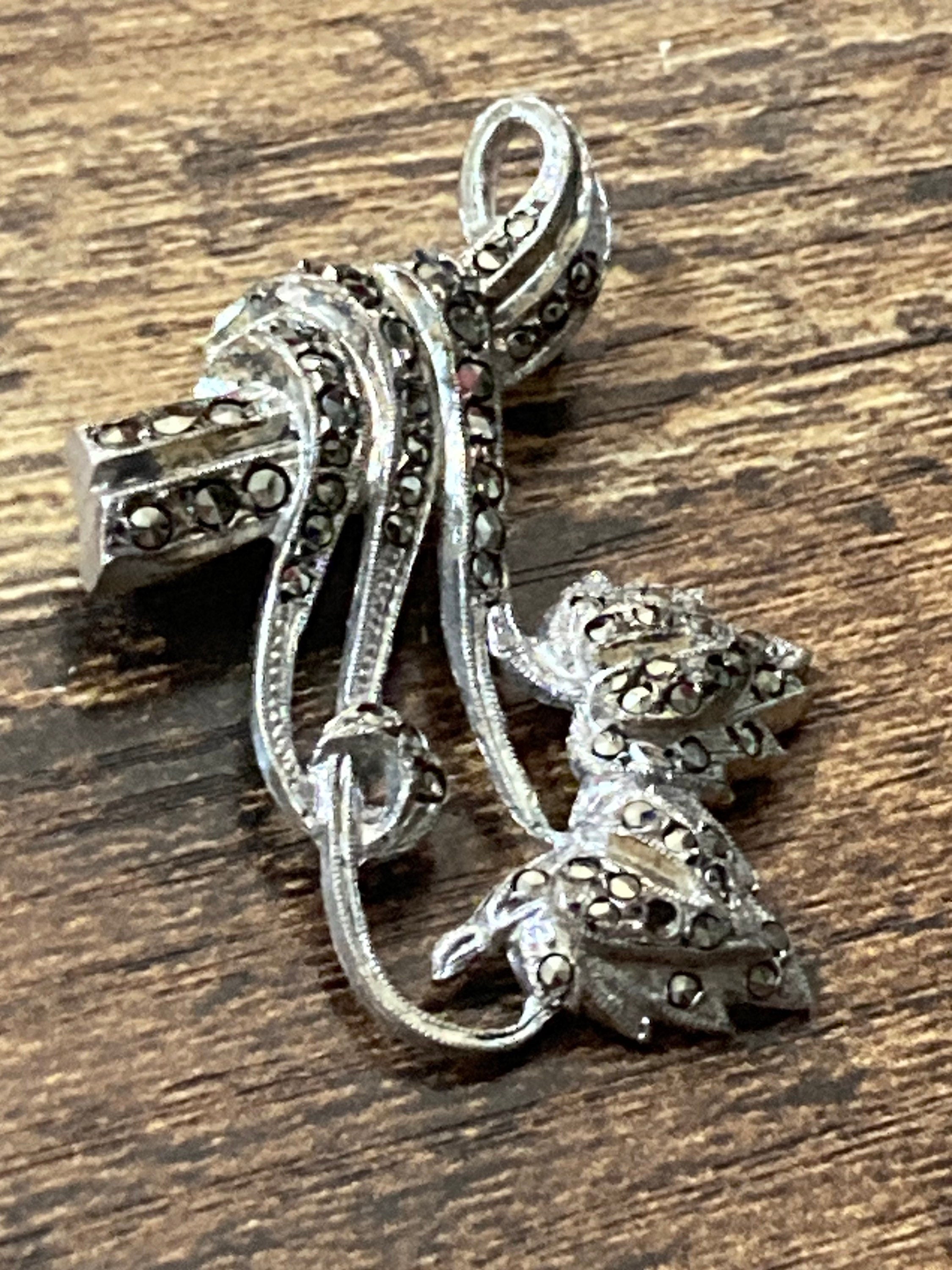 Vintage Sterling 925 Silver Marcasite floral Brooch 4cm 7.6 grams
