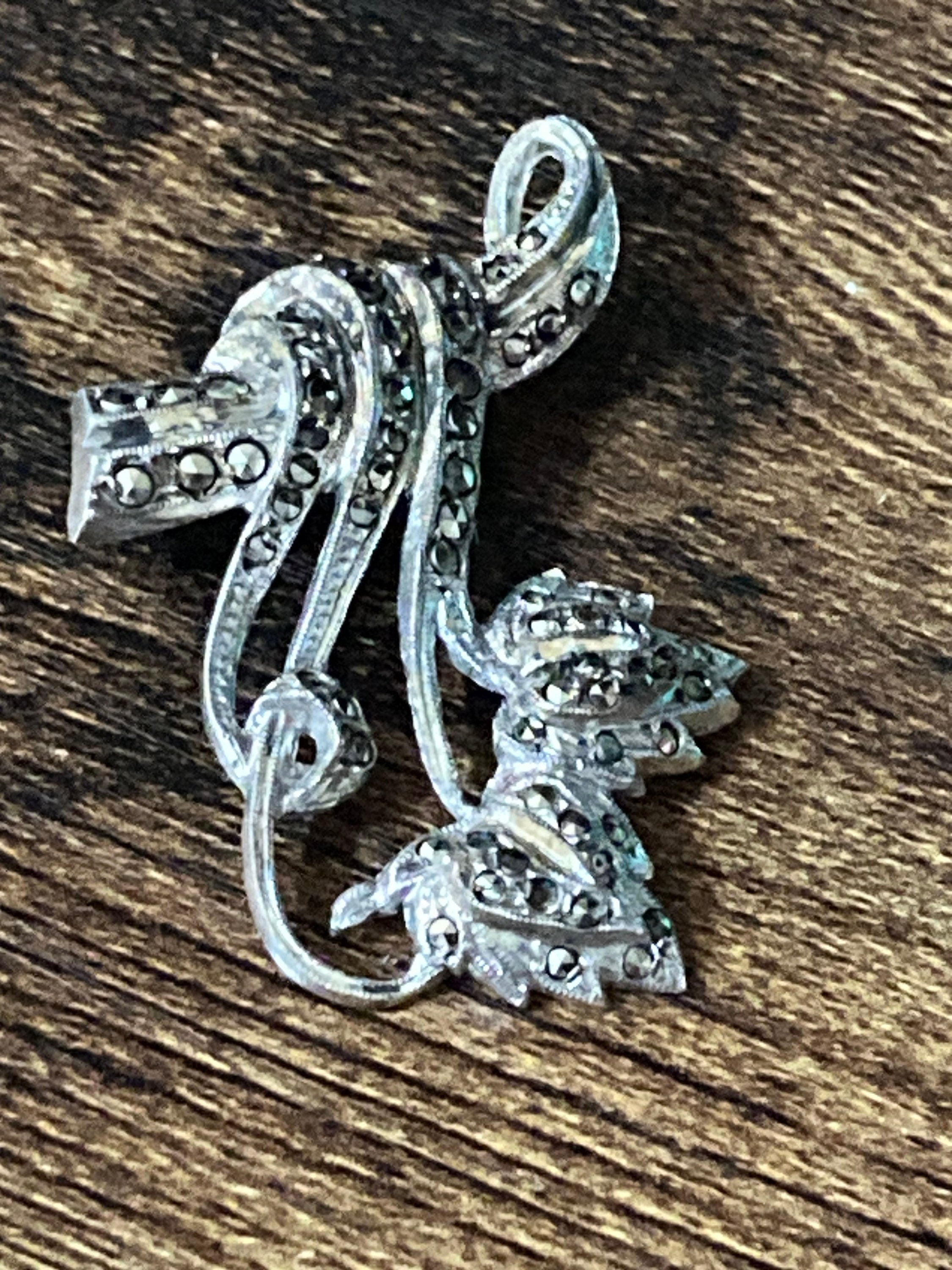 Vintage Sterling 925 Silver Marcasite floral Brooch 4cm 7.6 grams