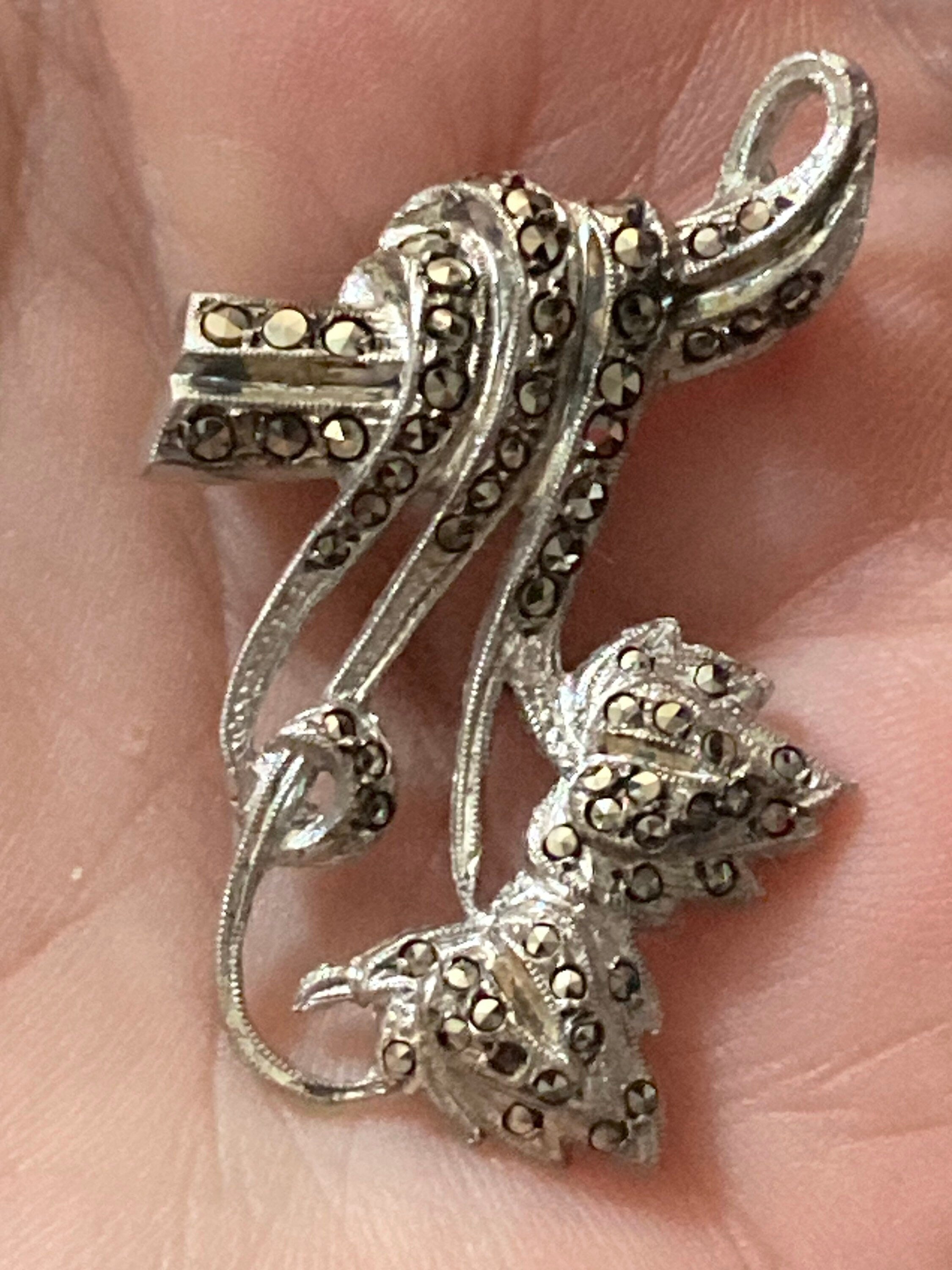 Vintage Sterling 925 Silver Marcasite floral Brooch 4cm 7.6 grams
