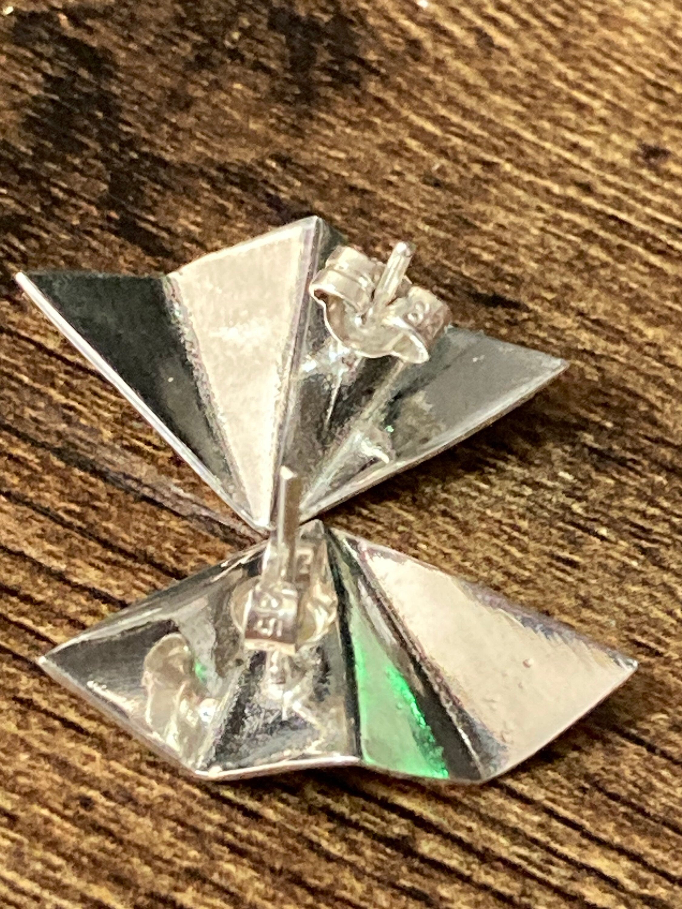 2cm 925 sterling silver folded fan stud earrings for pierced ears