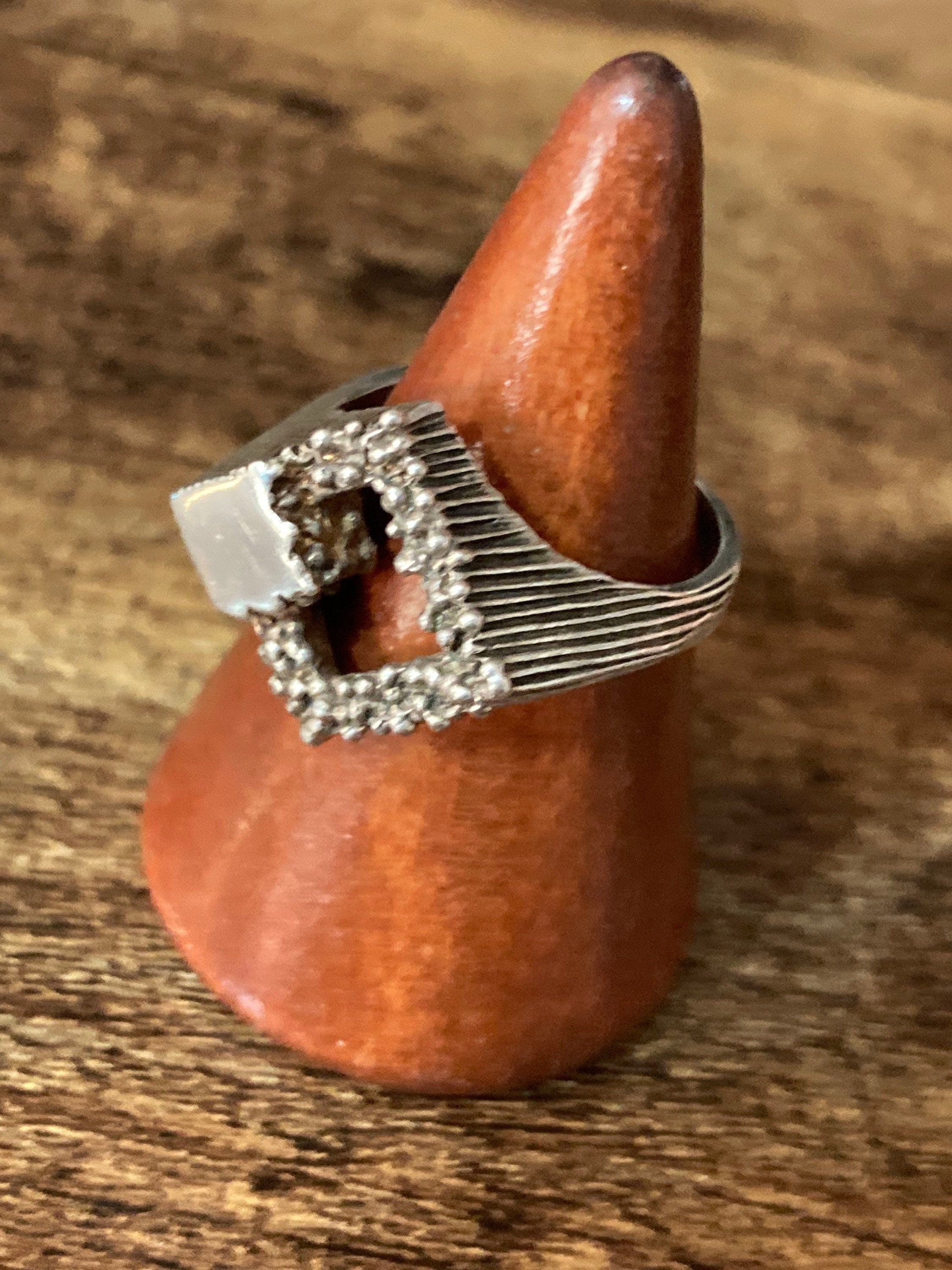brutalist heavy 925 Sterling silver ring size p a usa 8 1970s