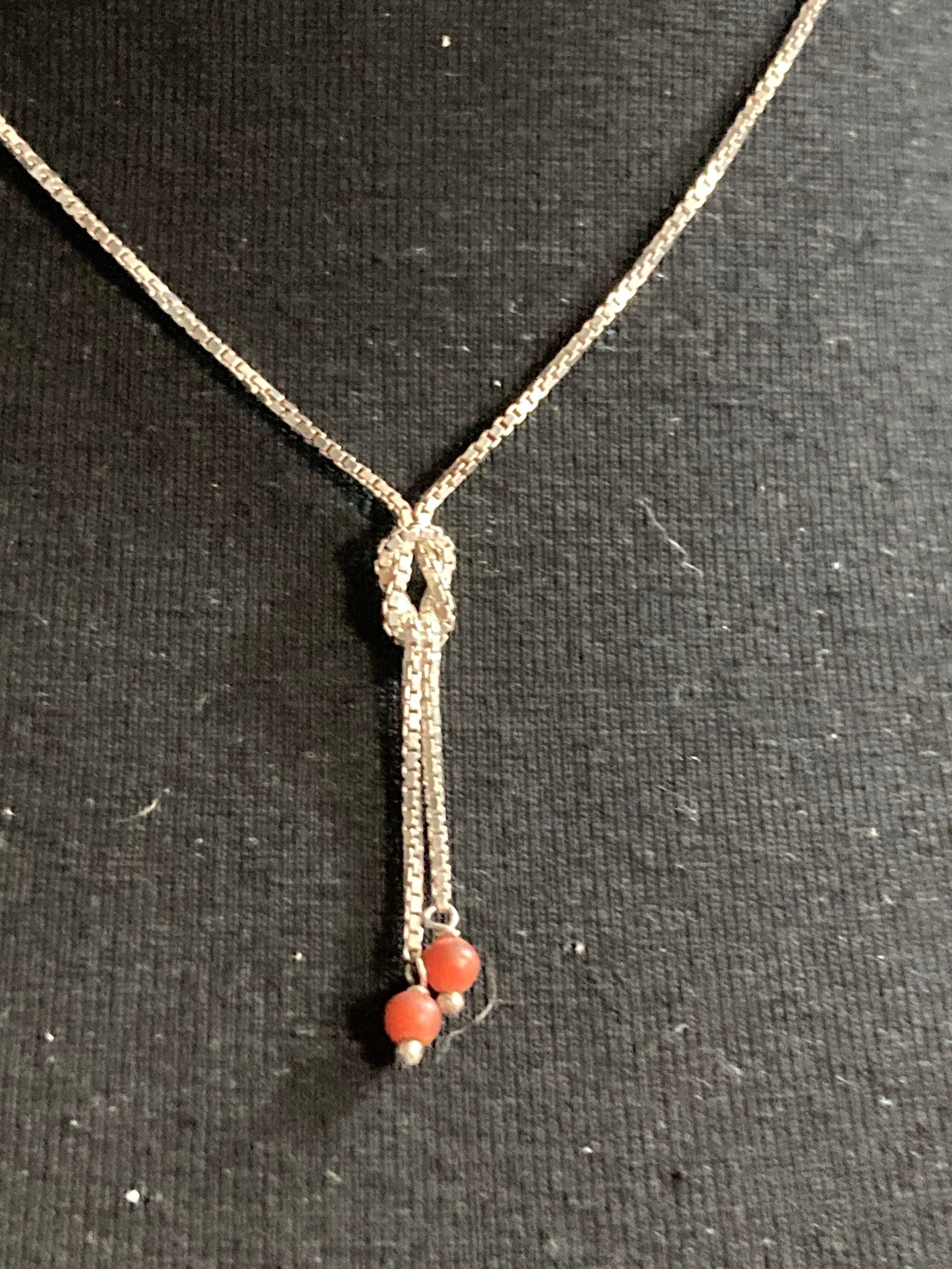 925 sterling silver fine modernist box chain with coral beads and knot