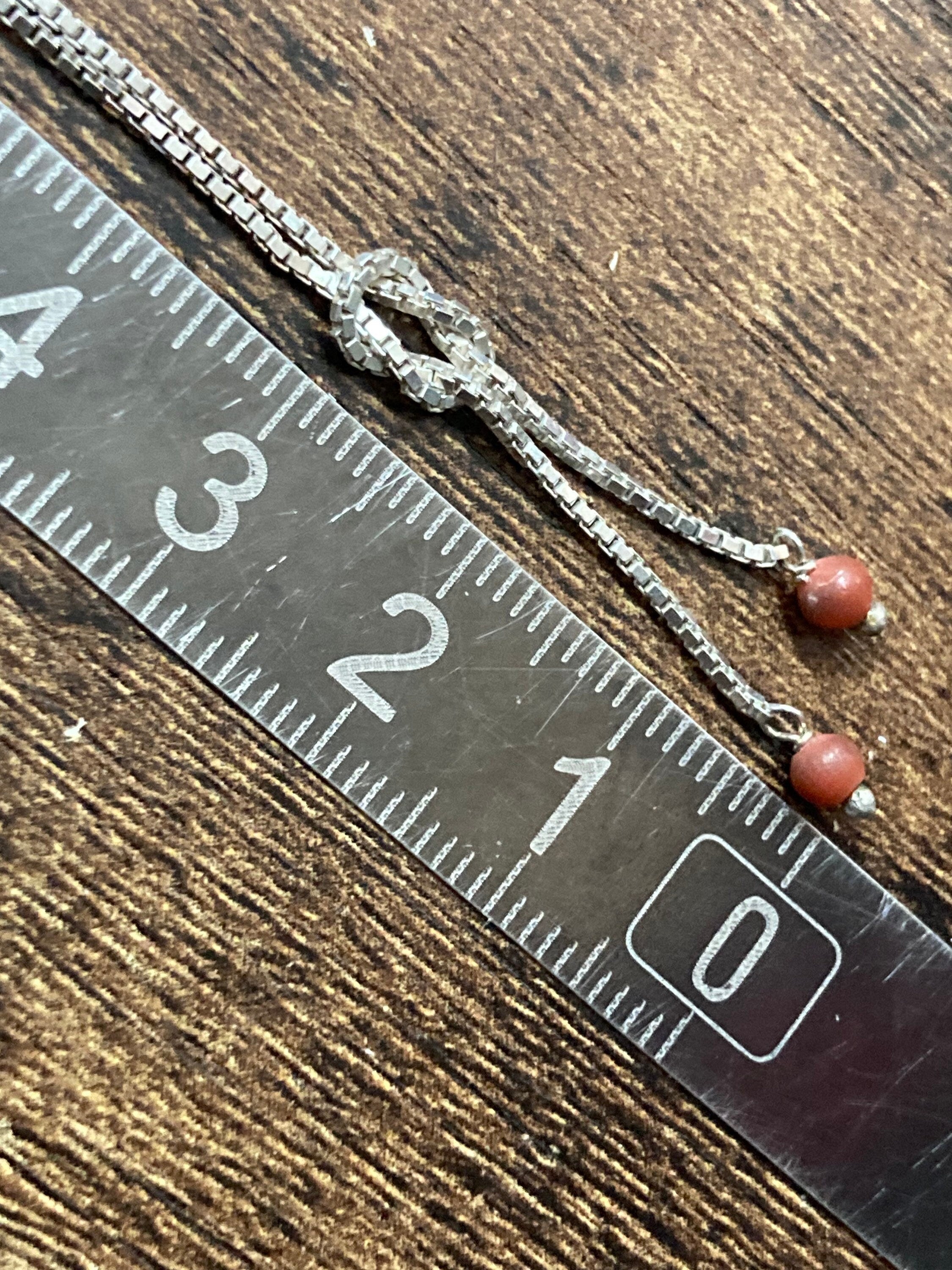 925 sterling silver fine modernist box chain with coral beads and knot
